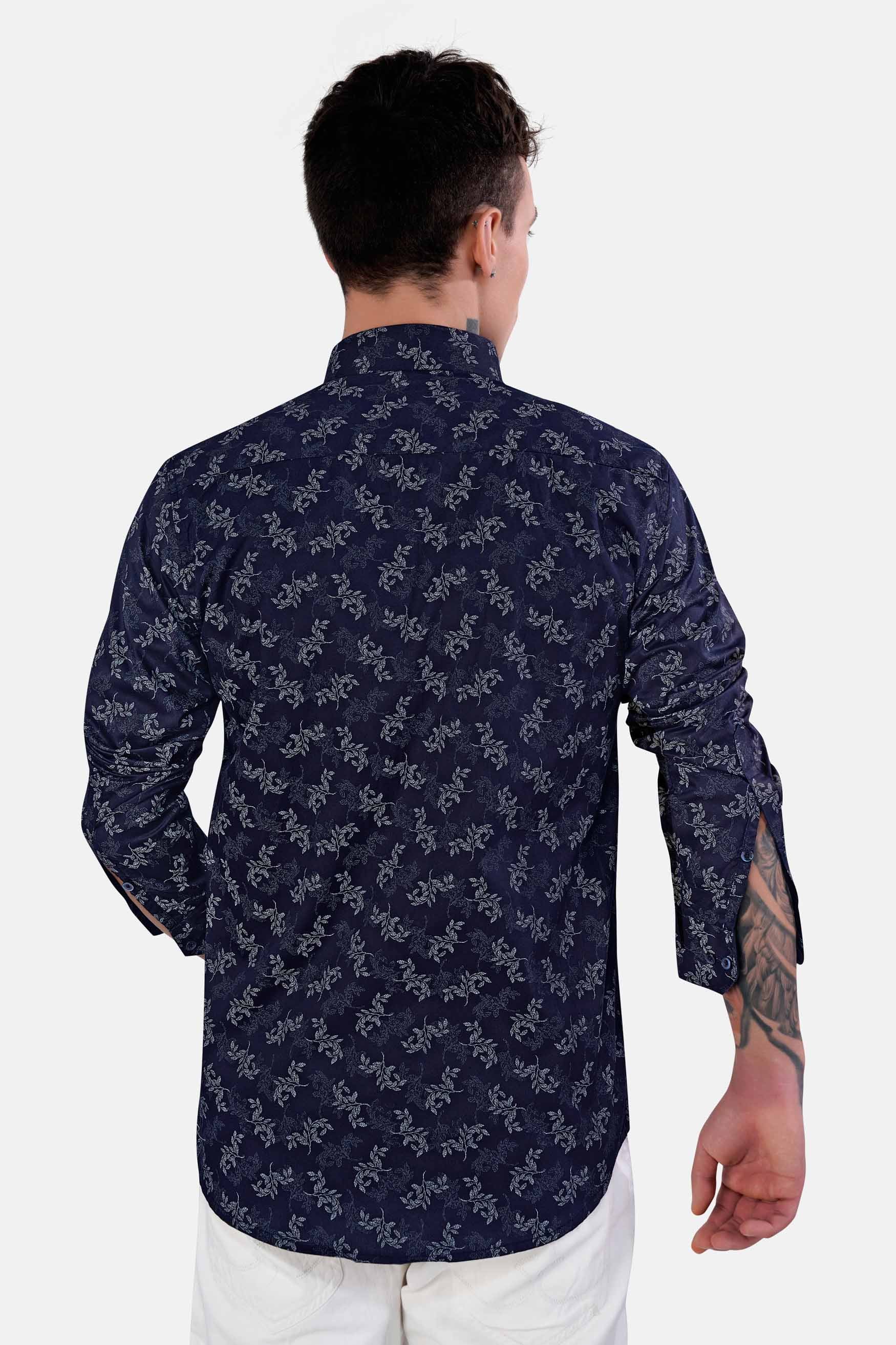 Haiti Blue Leaves Printed Twill Premium Cotton Shirt
