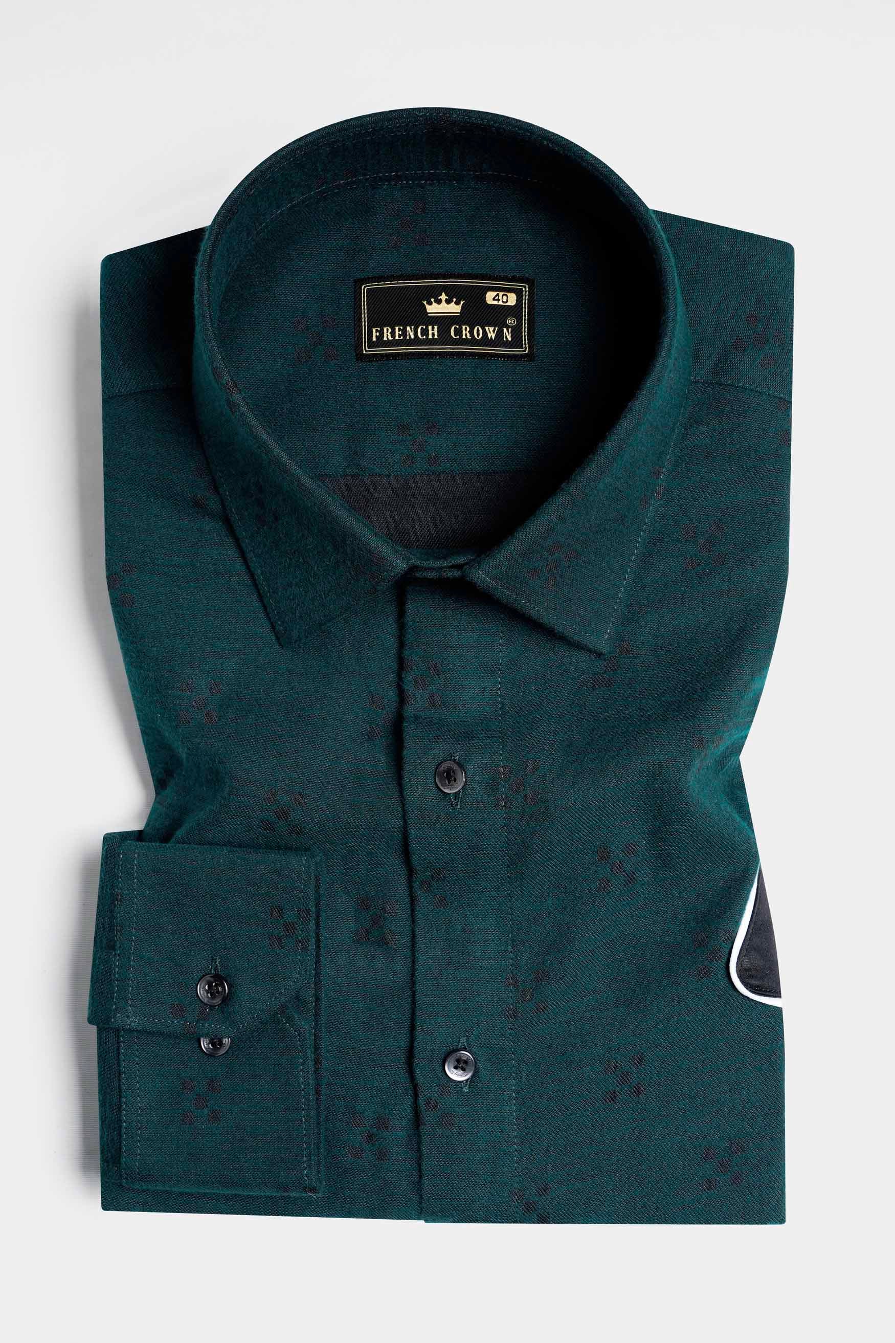 Timber Green and Black Face Like Pattern Dobby Textured Premium Giza Cotton Designer Shirt
