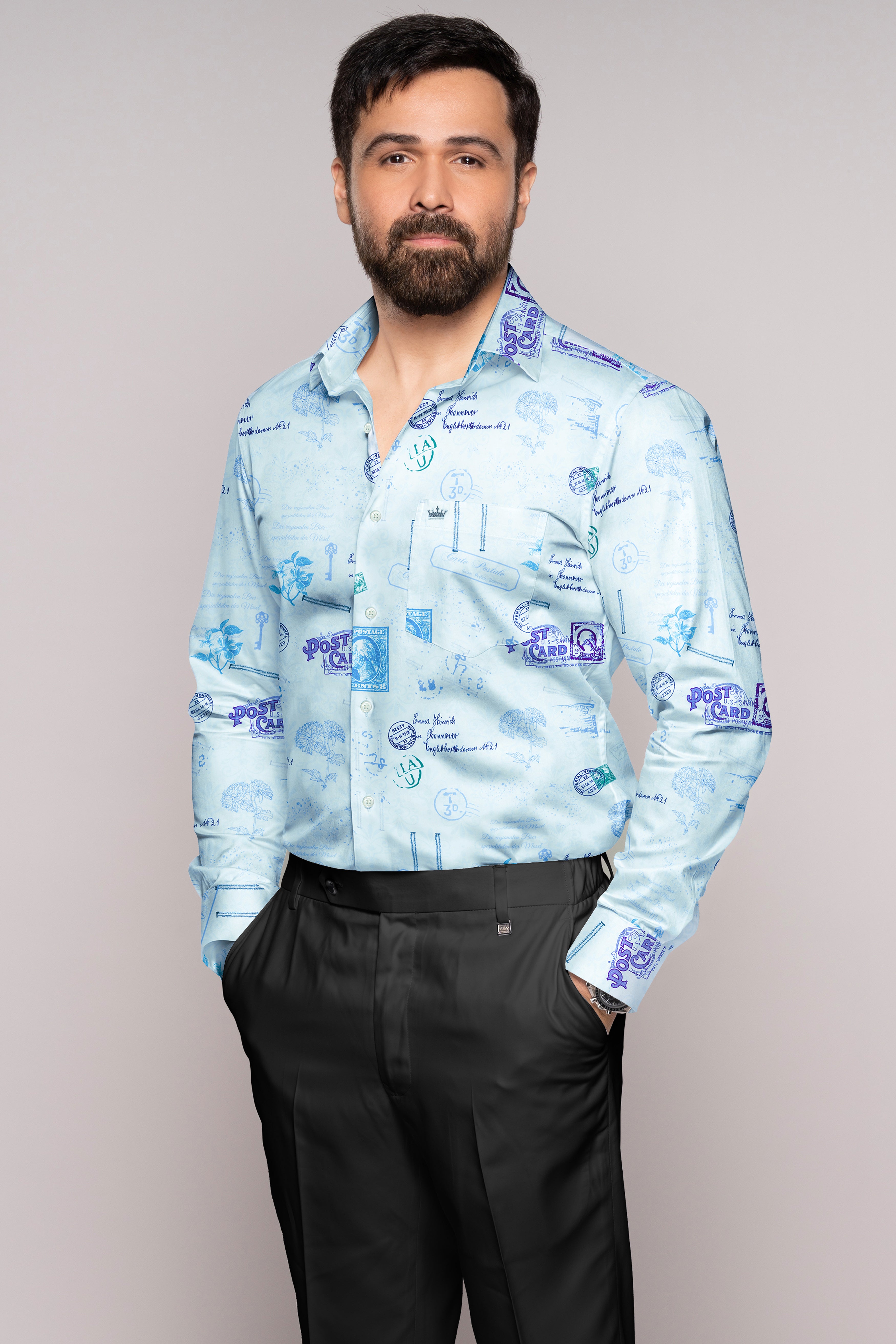 Cerulean Blue Abstract Printed Subtle Sheen Super Soft Premium Cotton Shirt