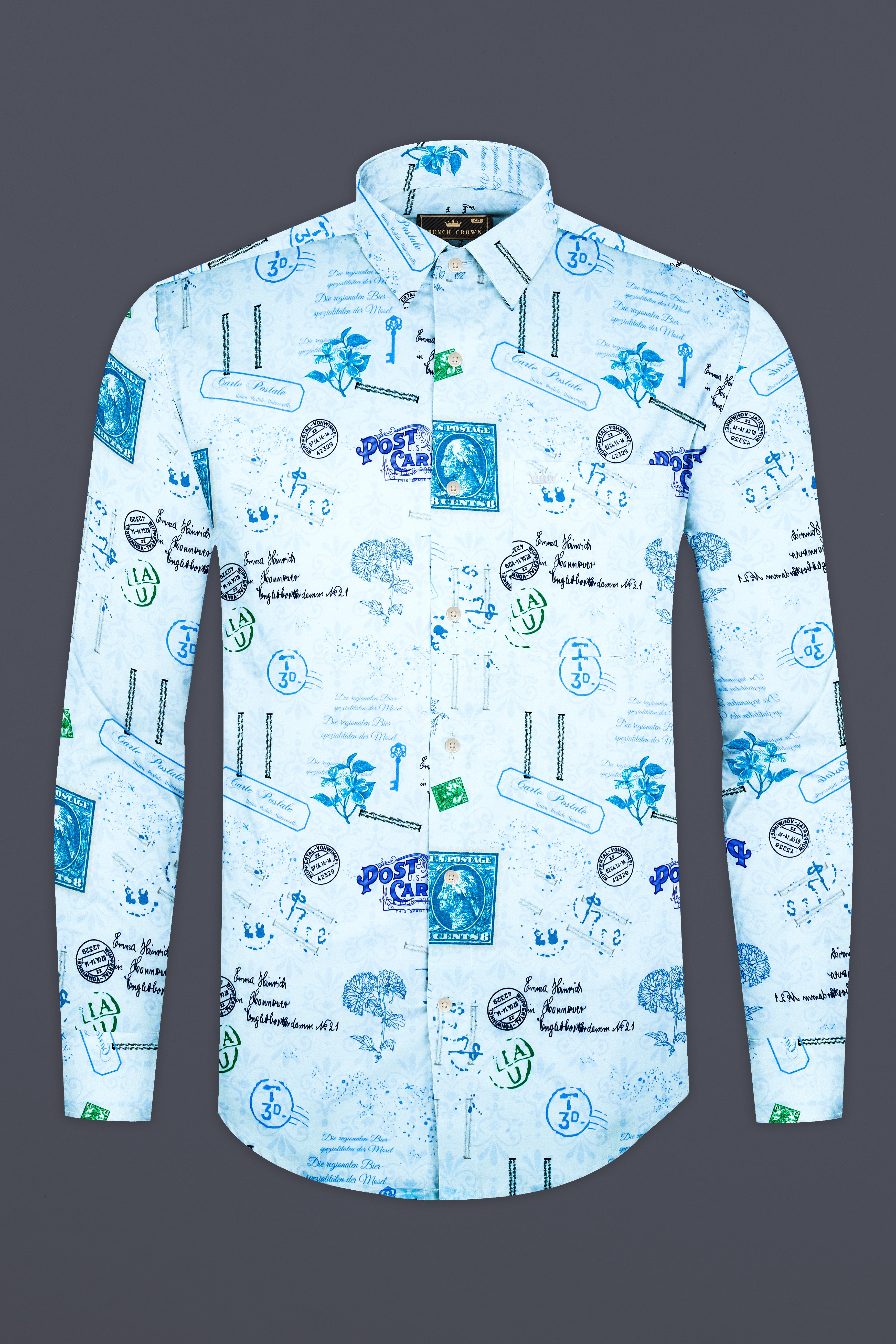 Cerulean Blue Abstract Printed Subtle Sheen Super Soft Premium Cotton Shirt