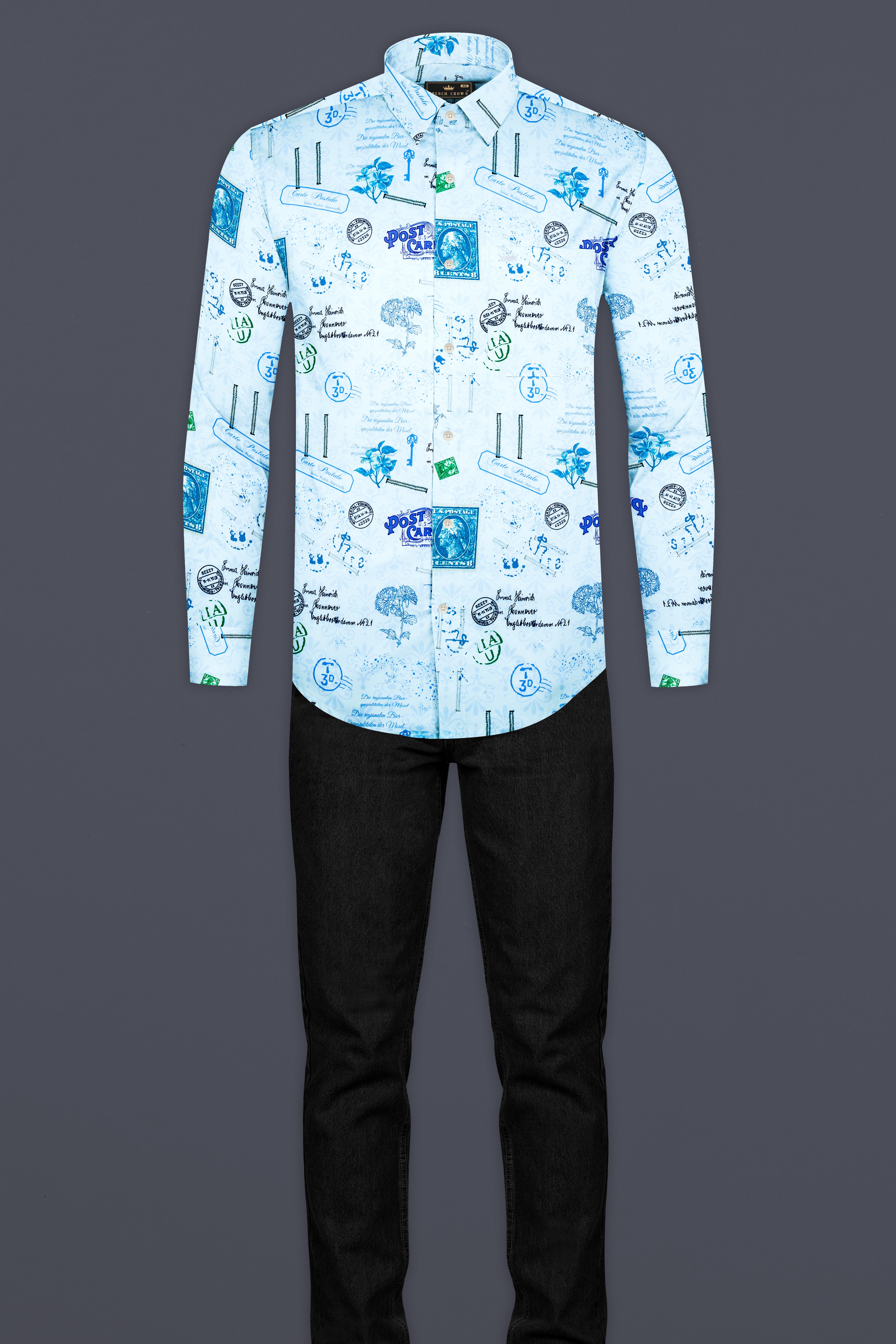 Cerulean Blue Abstract Printed Subtle Sheen Super Soft Premium Cotton Shirt