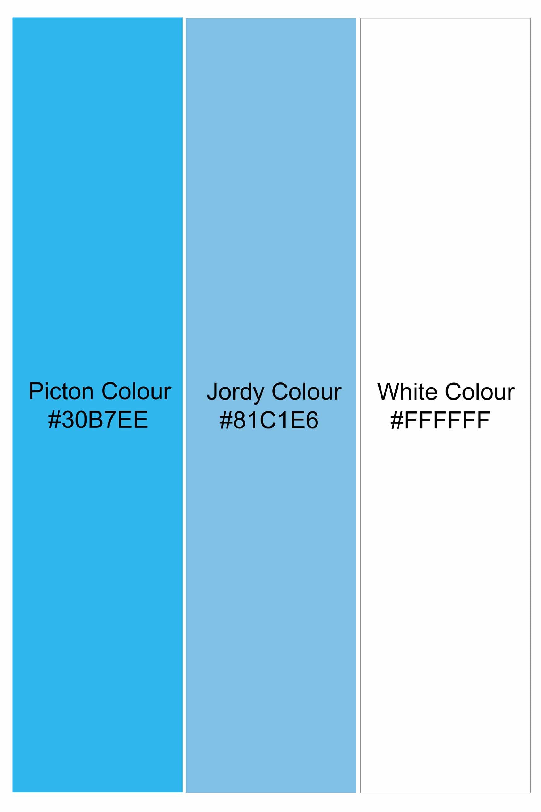 Bright White and Picton Blue Checkered Dobby Textured Premium Giza Cotton Shirt
