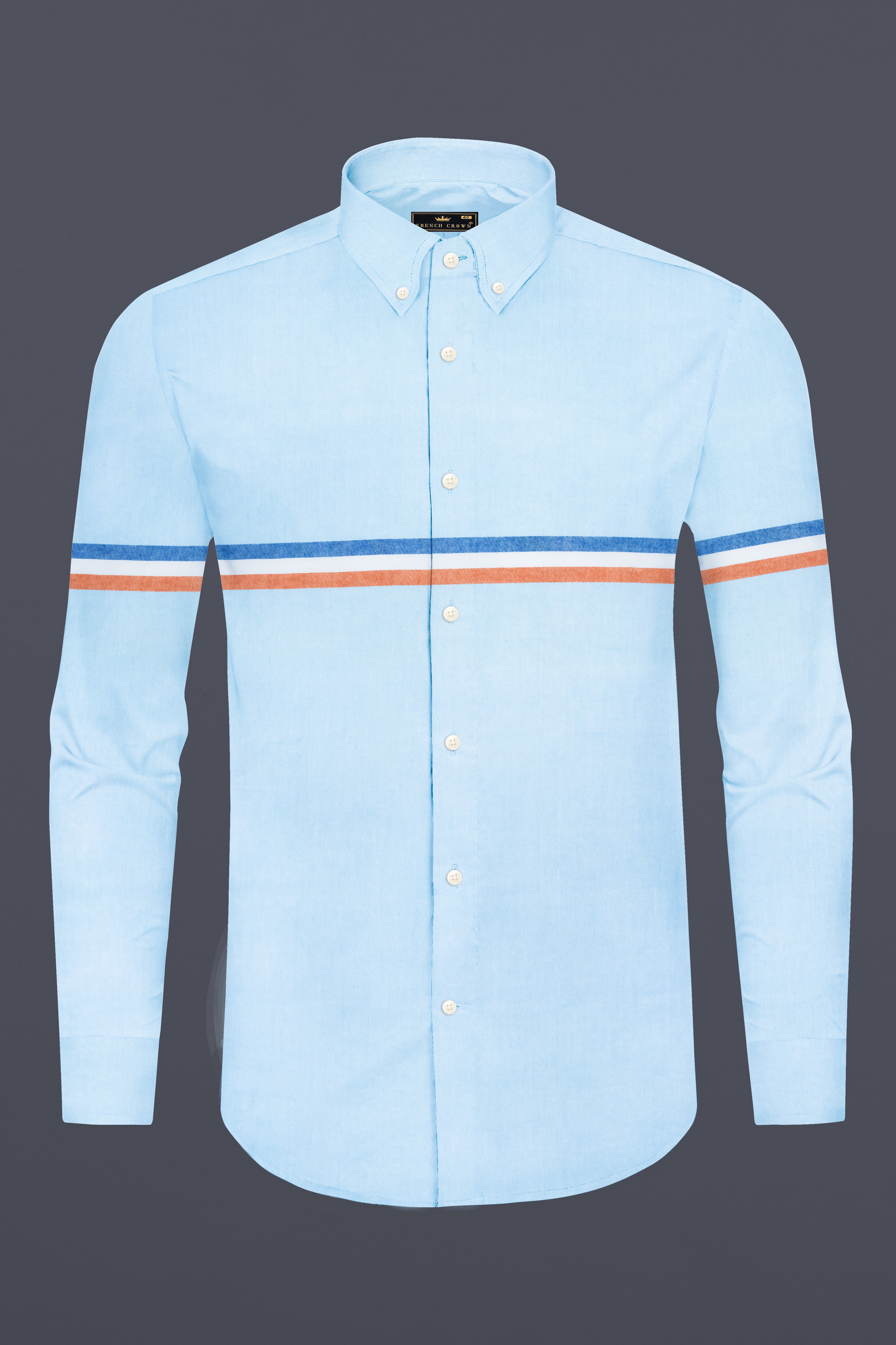 Hawkes Blue Three Colour Striped Royal Oxford Shirt