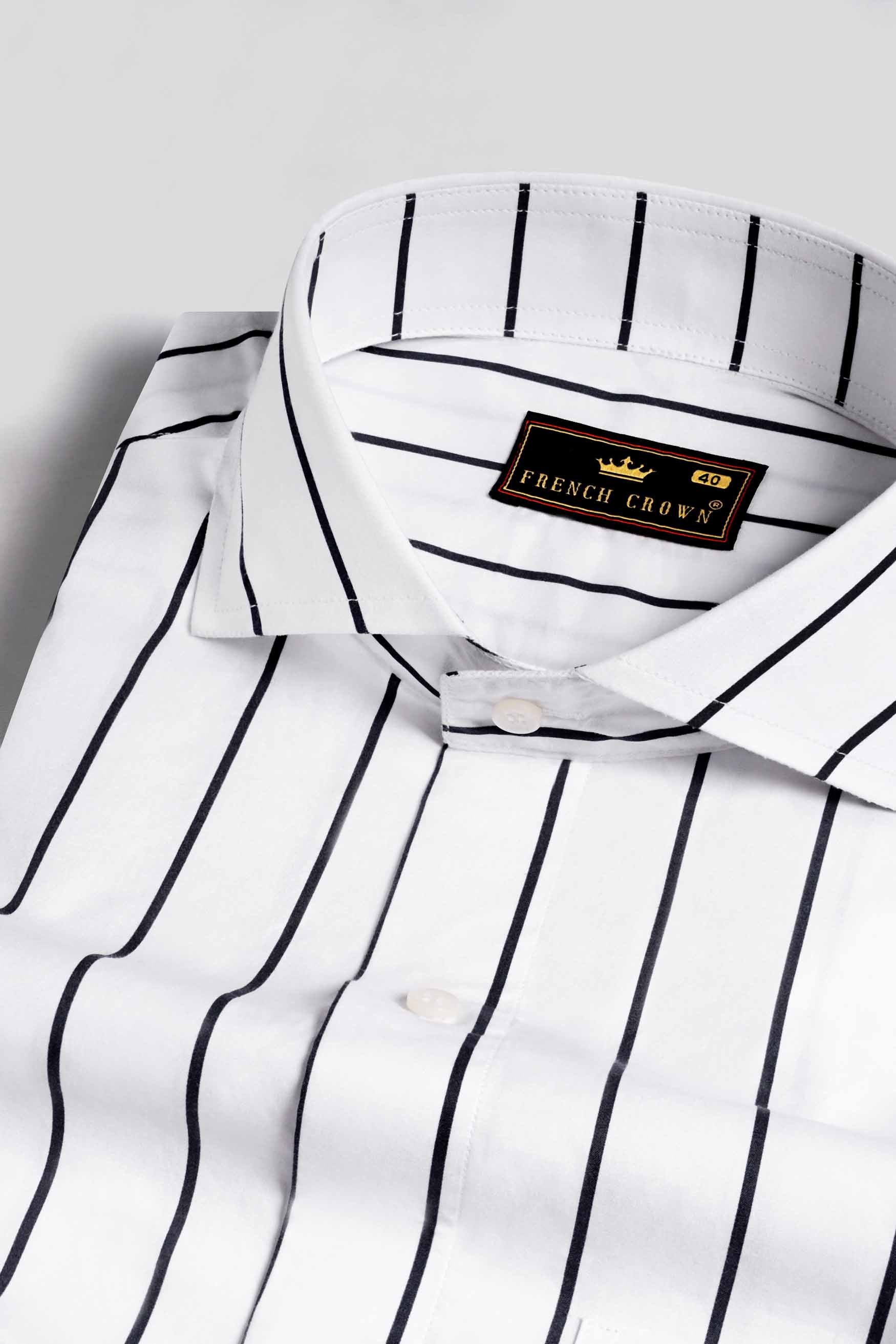 Bright White and Black Striped Premium Cotton Shirt