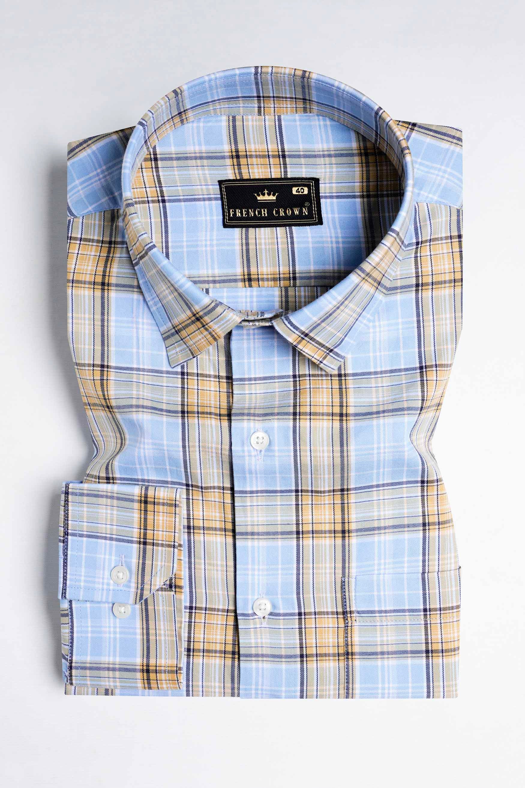 Perano Blue with Apache Brown Twill Plaid Premium Cotton Shirt