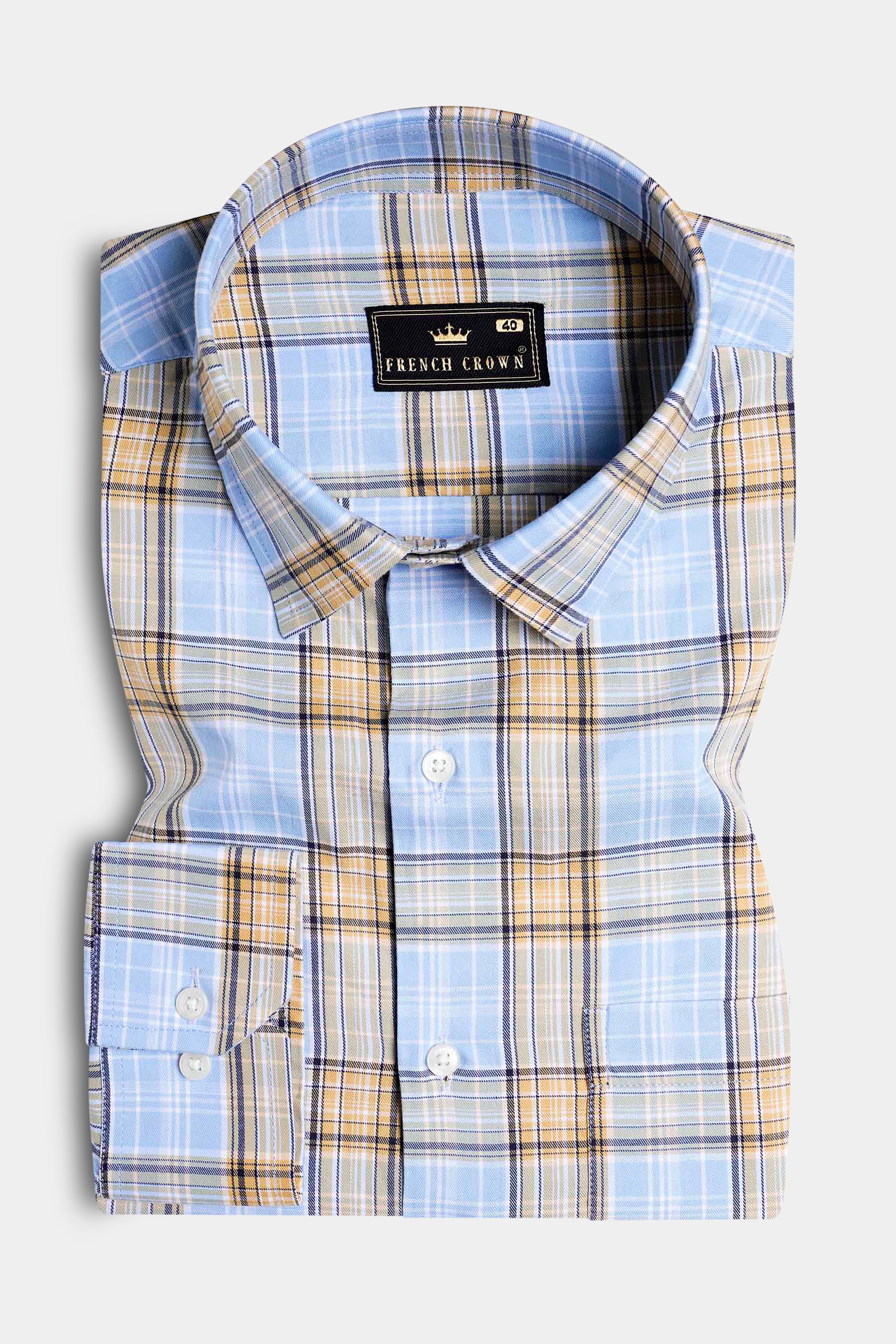 Perano Blue with Apache Brown Twill Plaid Premium Cotton Shirt