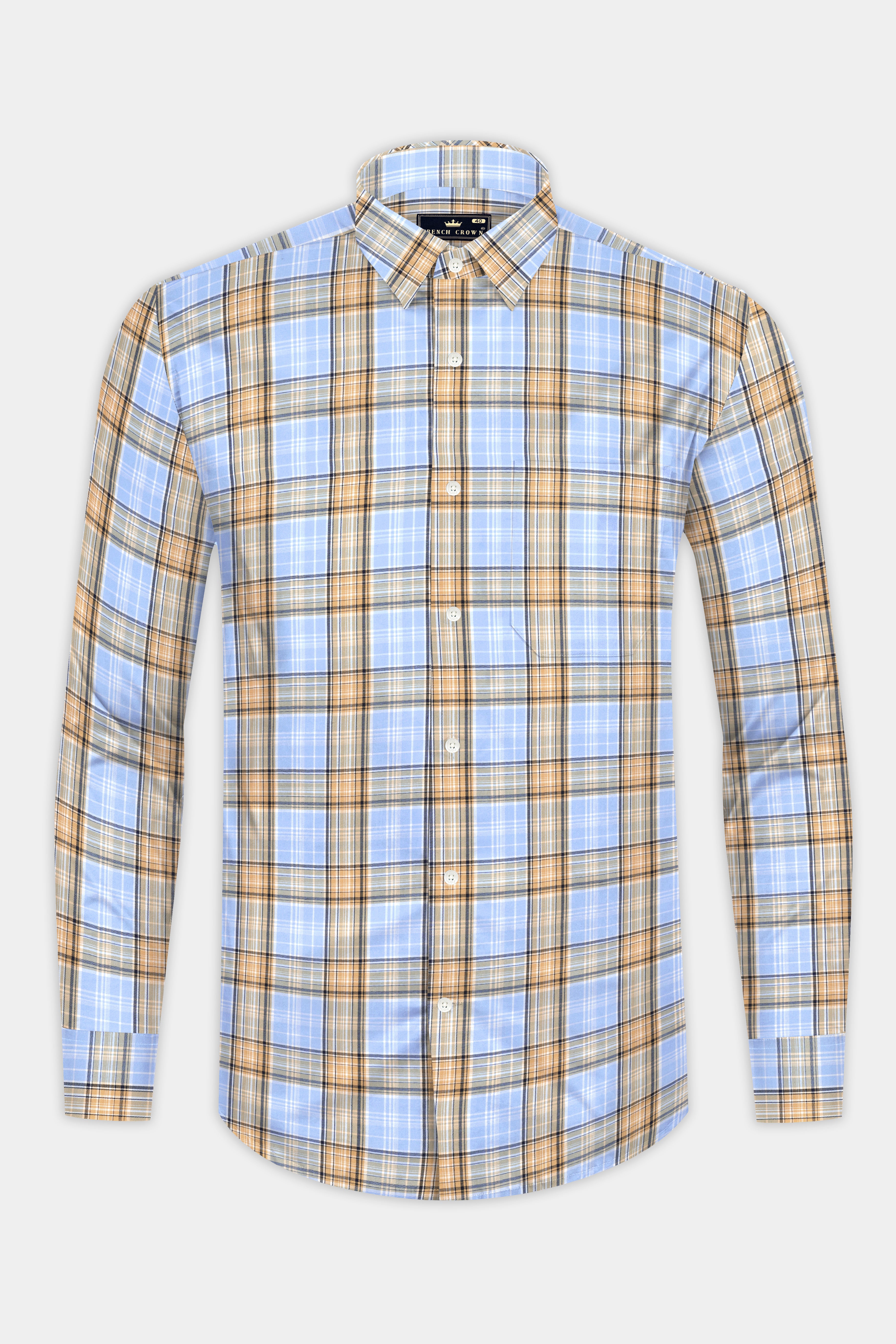 Perano Blue with Apache Brown Twill Plaid Premium Cotton Shirt