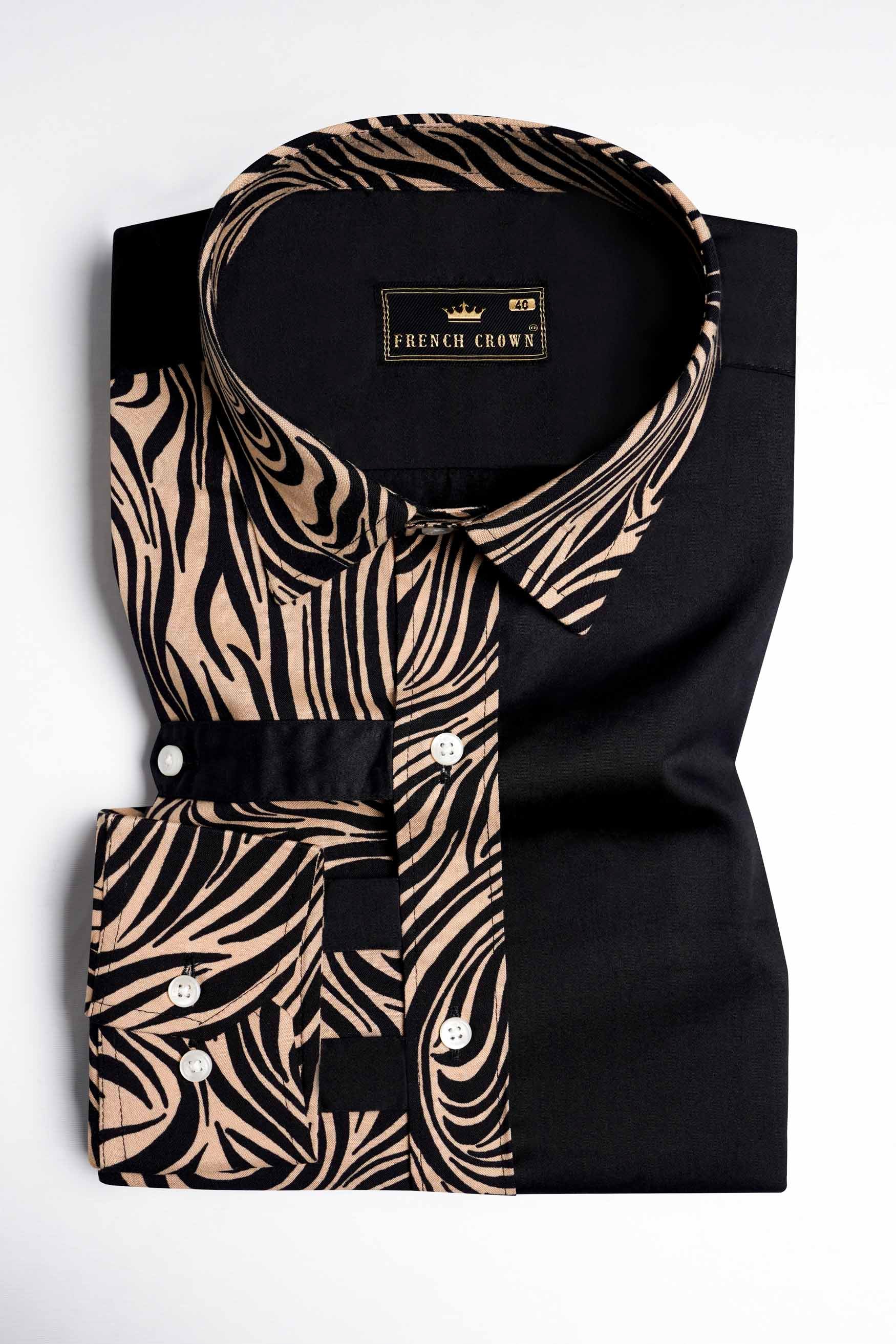 Half Animal Printed and Half Solid Black Premium Tencel Designer Shirt