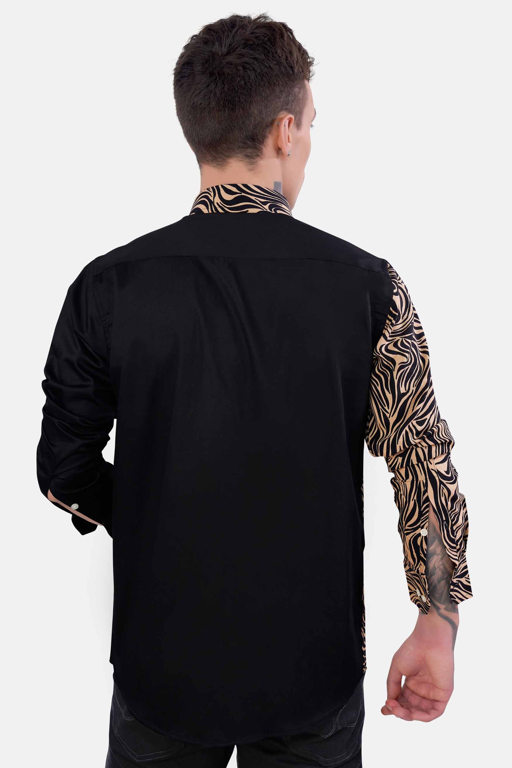 Half Animal Printed and Half Solid Black Premium Tencel Designer Shirt