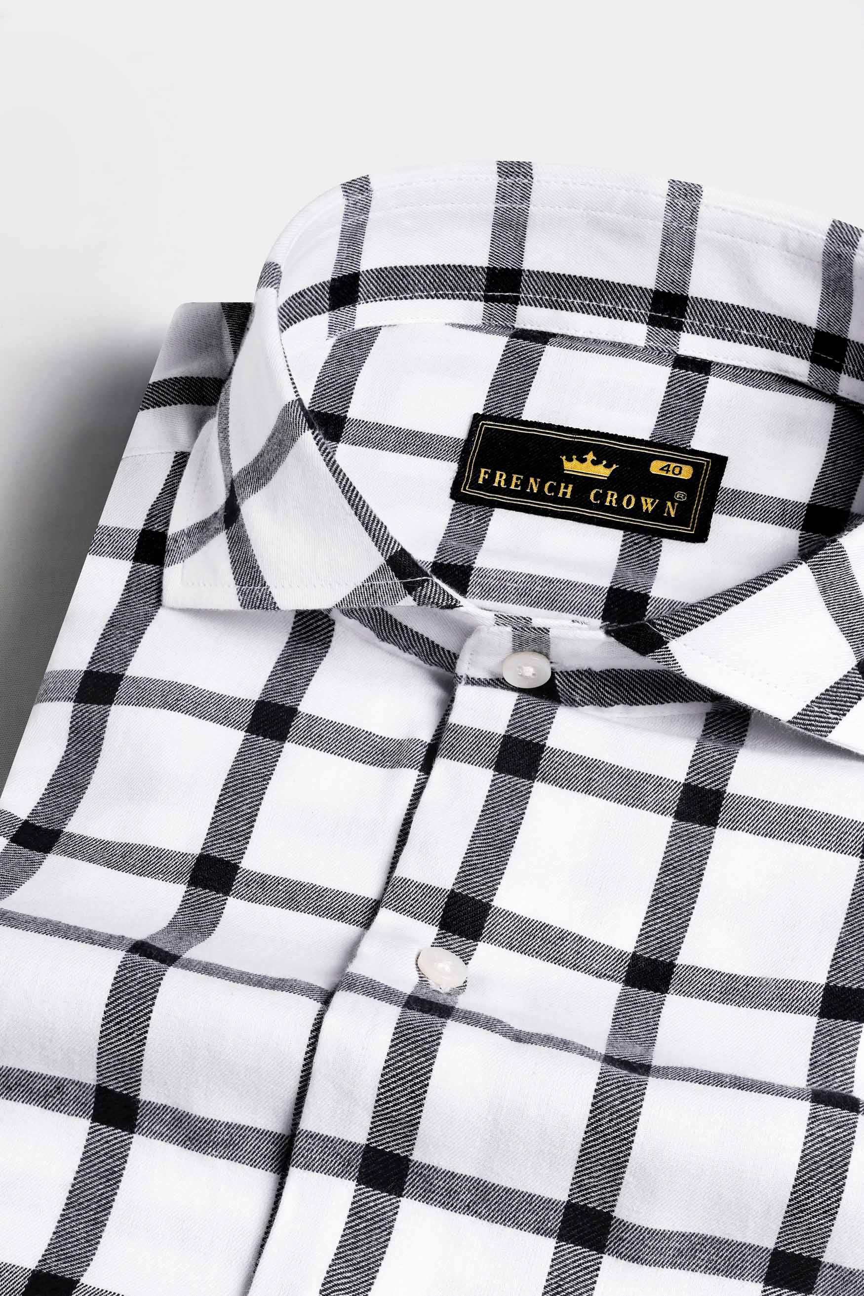 Bright White and Black Checkered Twill Premium Cotton Shirt