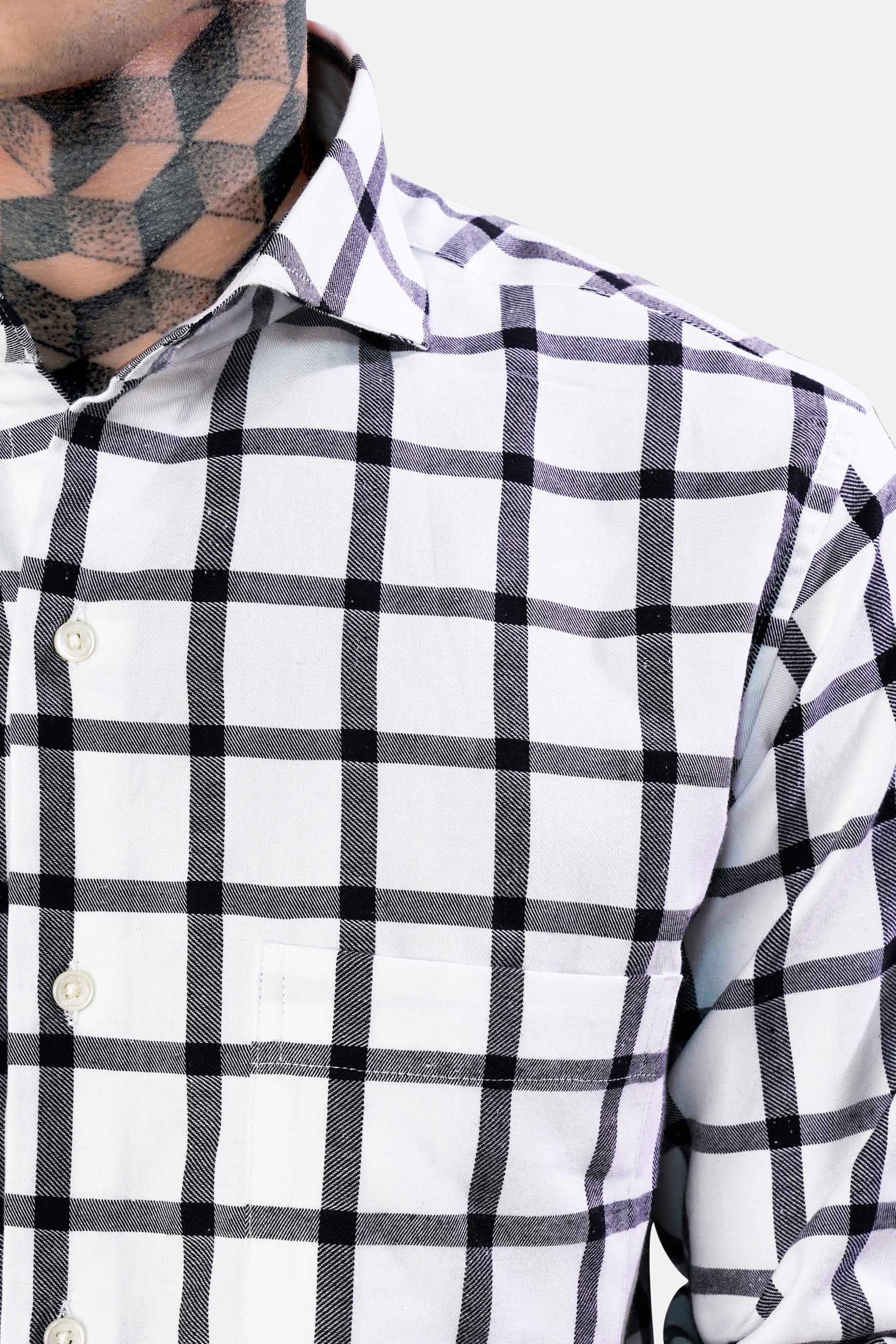 Bright White and Black Checkered Twill Premium Cotton Shirt