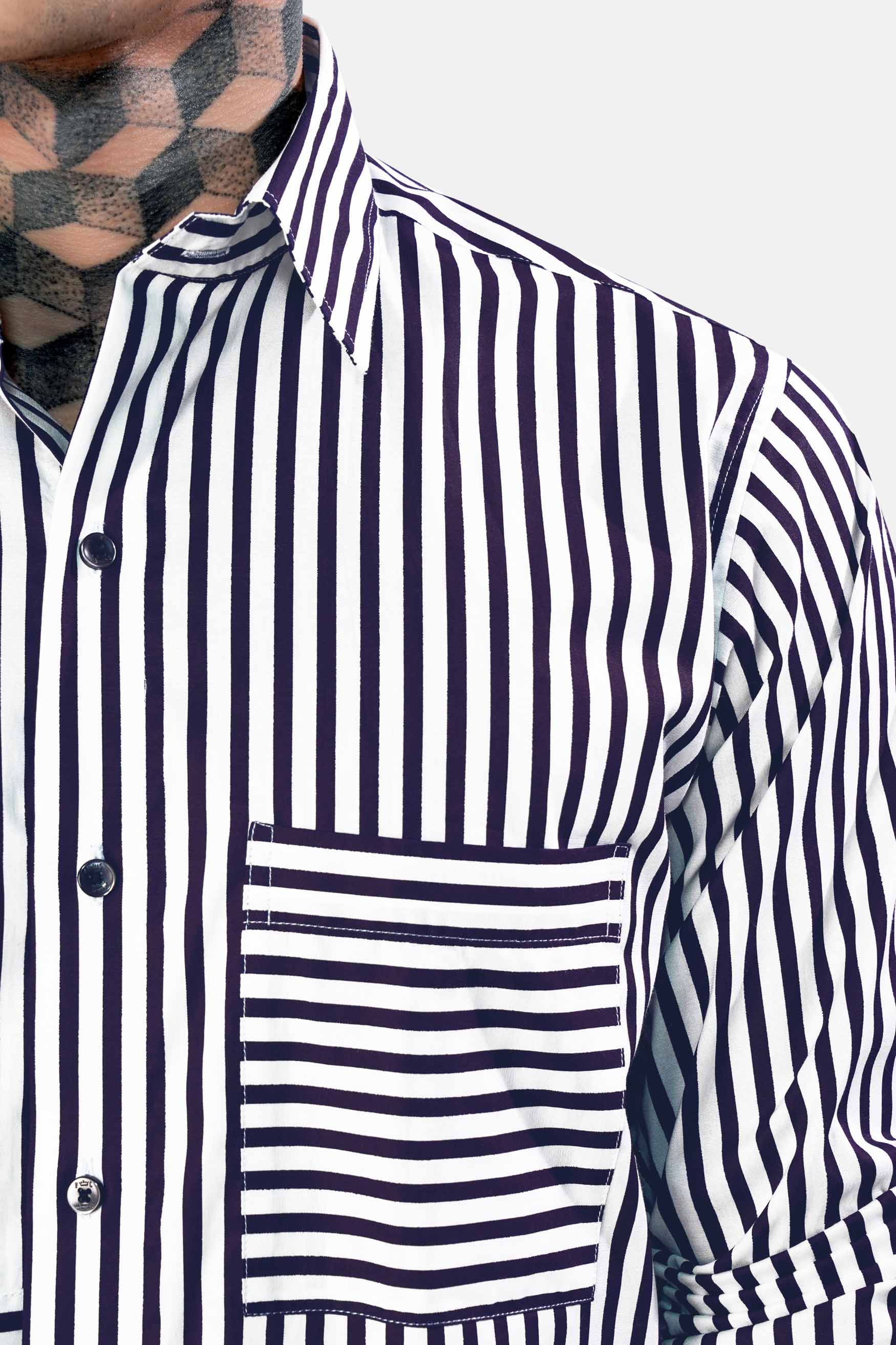 Bright White and Haiti Blue Striped Premium Cotton Designer Shirt