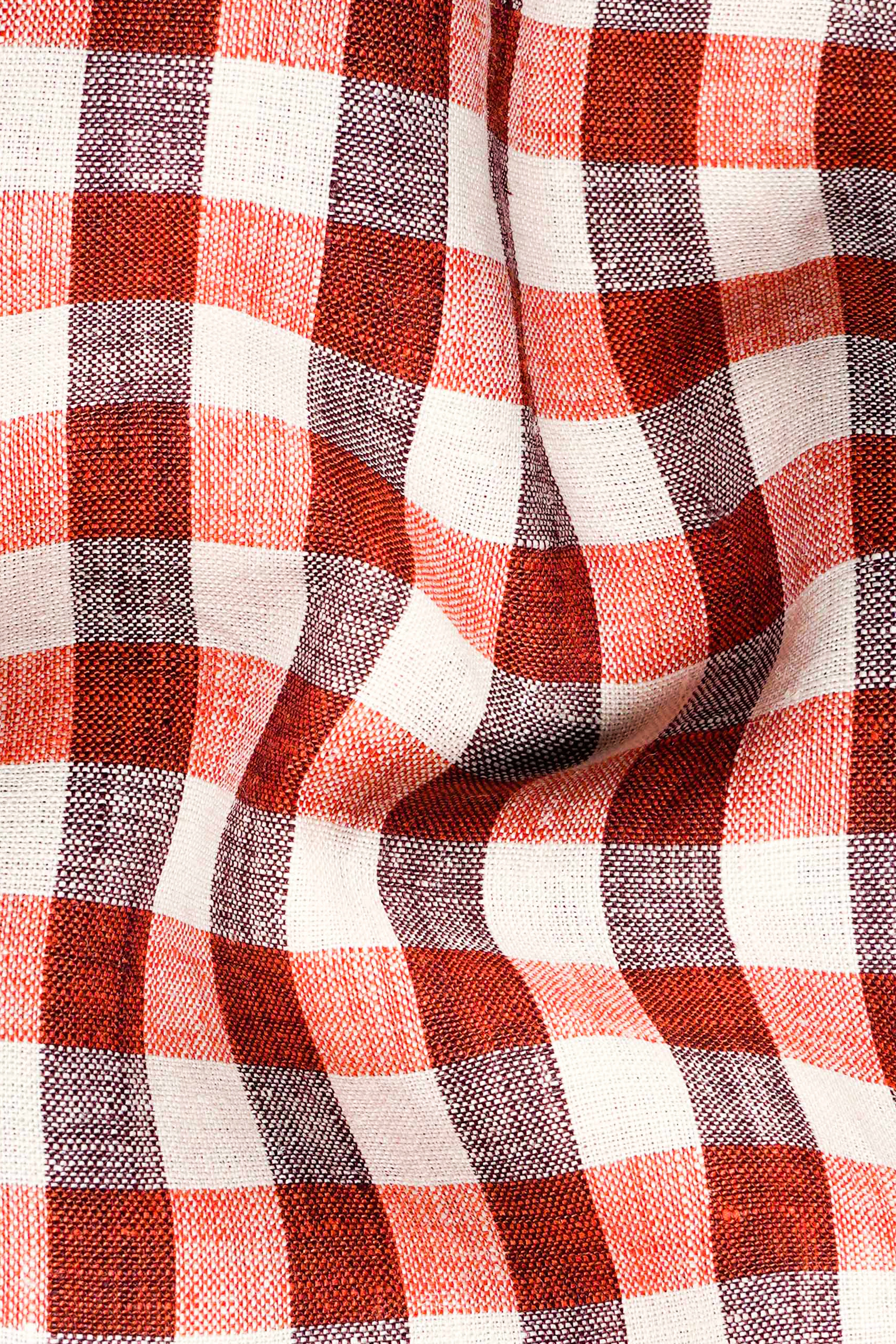 Auburn Red and White Checkered Luxurious Linen Shirt