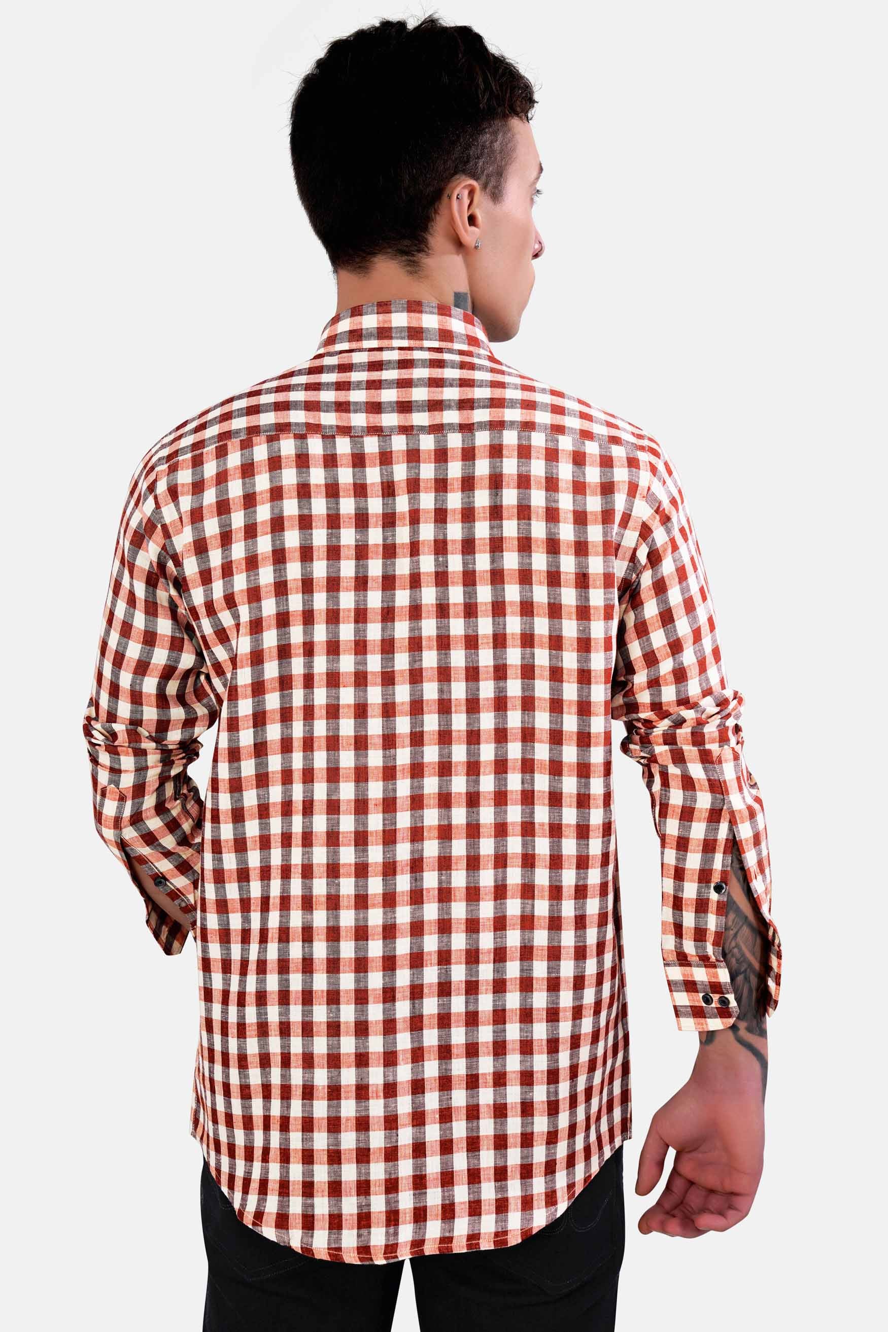 Auburn Red and White Checkered Luxurious Linen Shirt