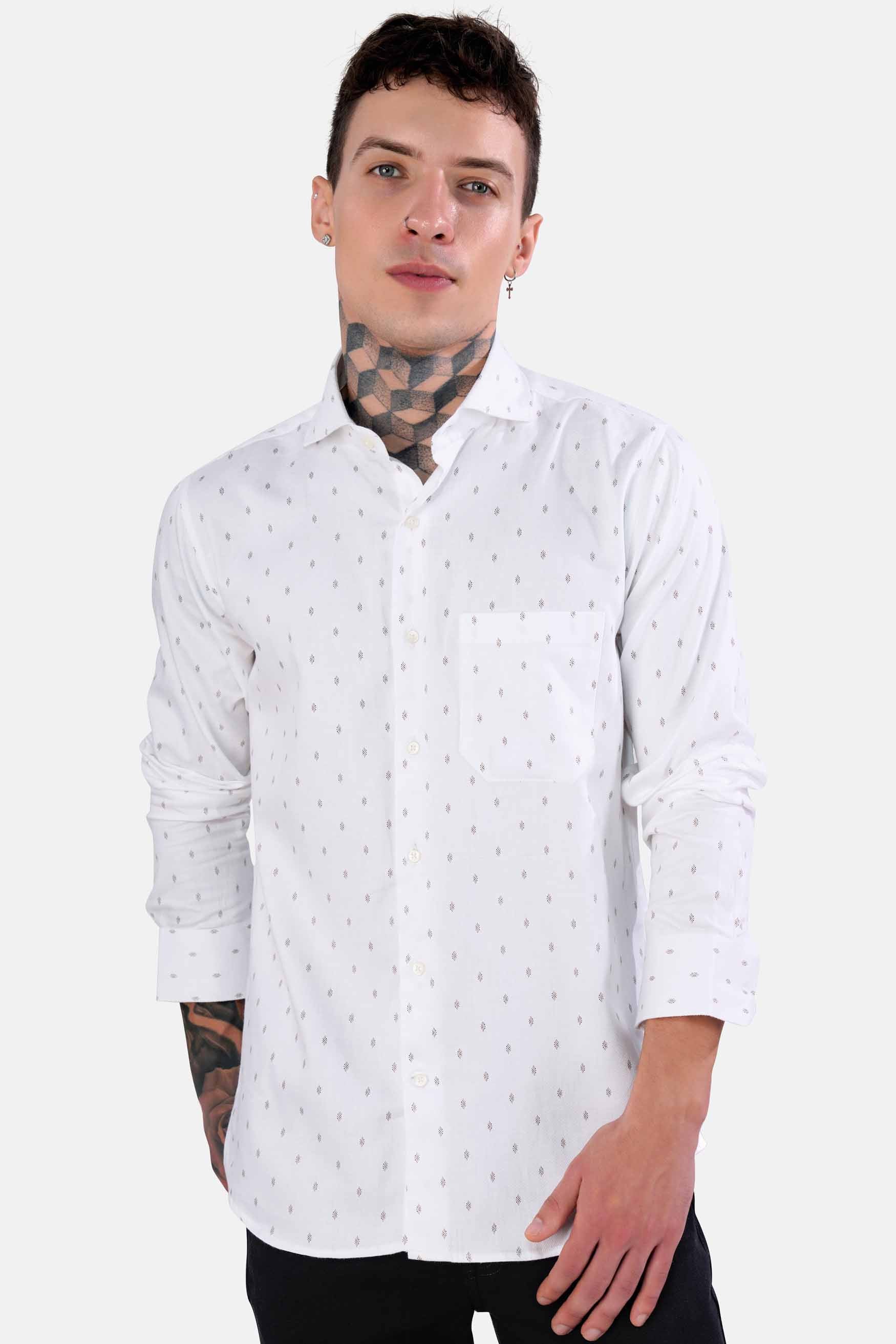 Bright White Formal/Casual Textured Premium Cotton Shirt For Men