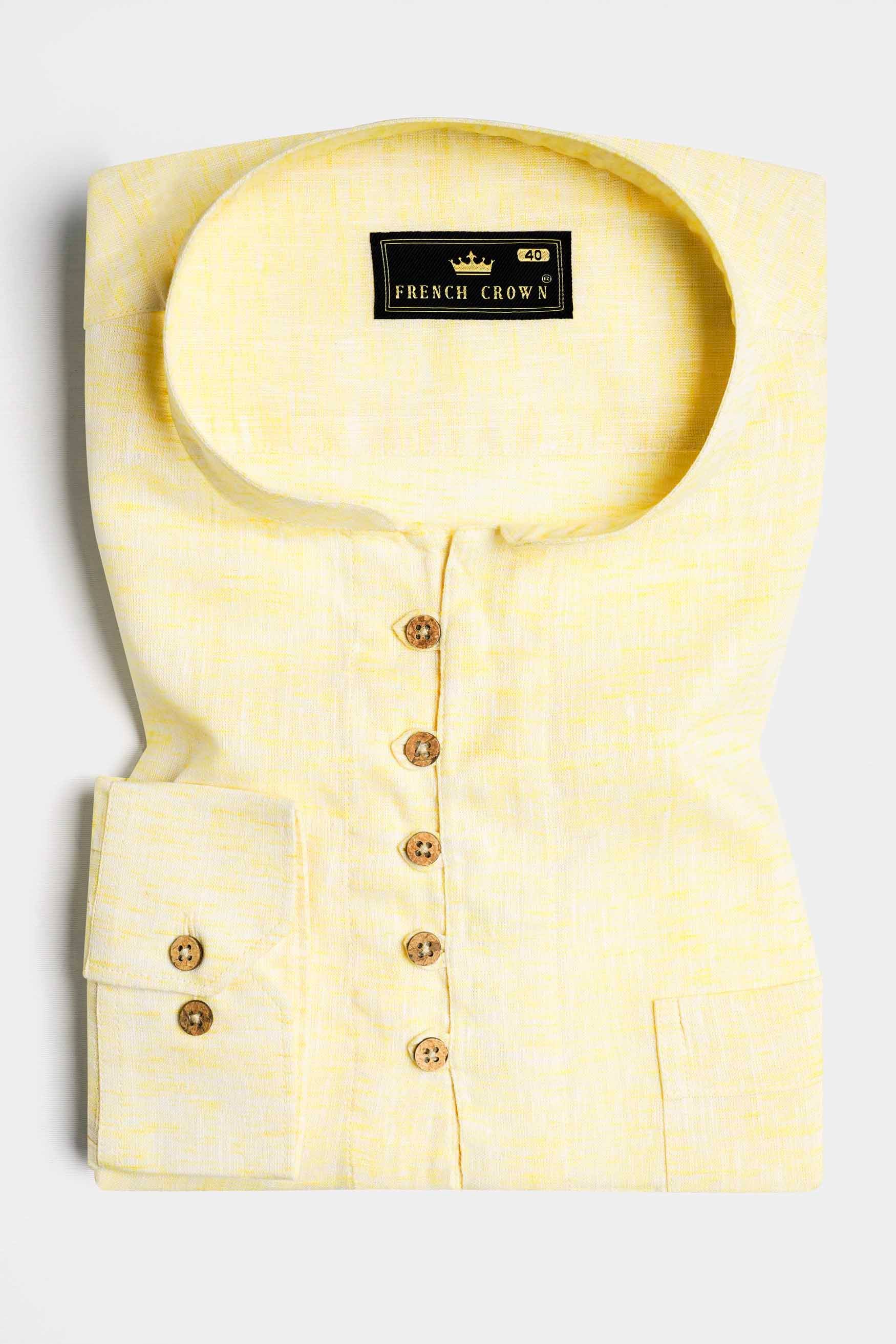 Astra Yellow Luxurious Linen Kurta Shirt