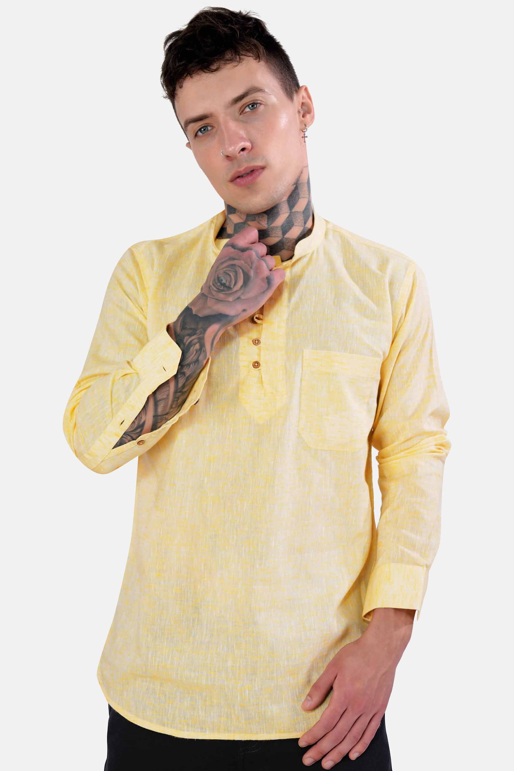 Astra Yellow Luxurious Linen Kurta Shirt