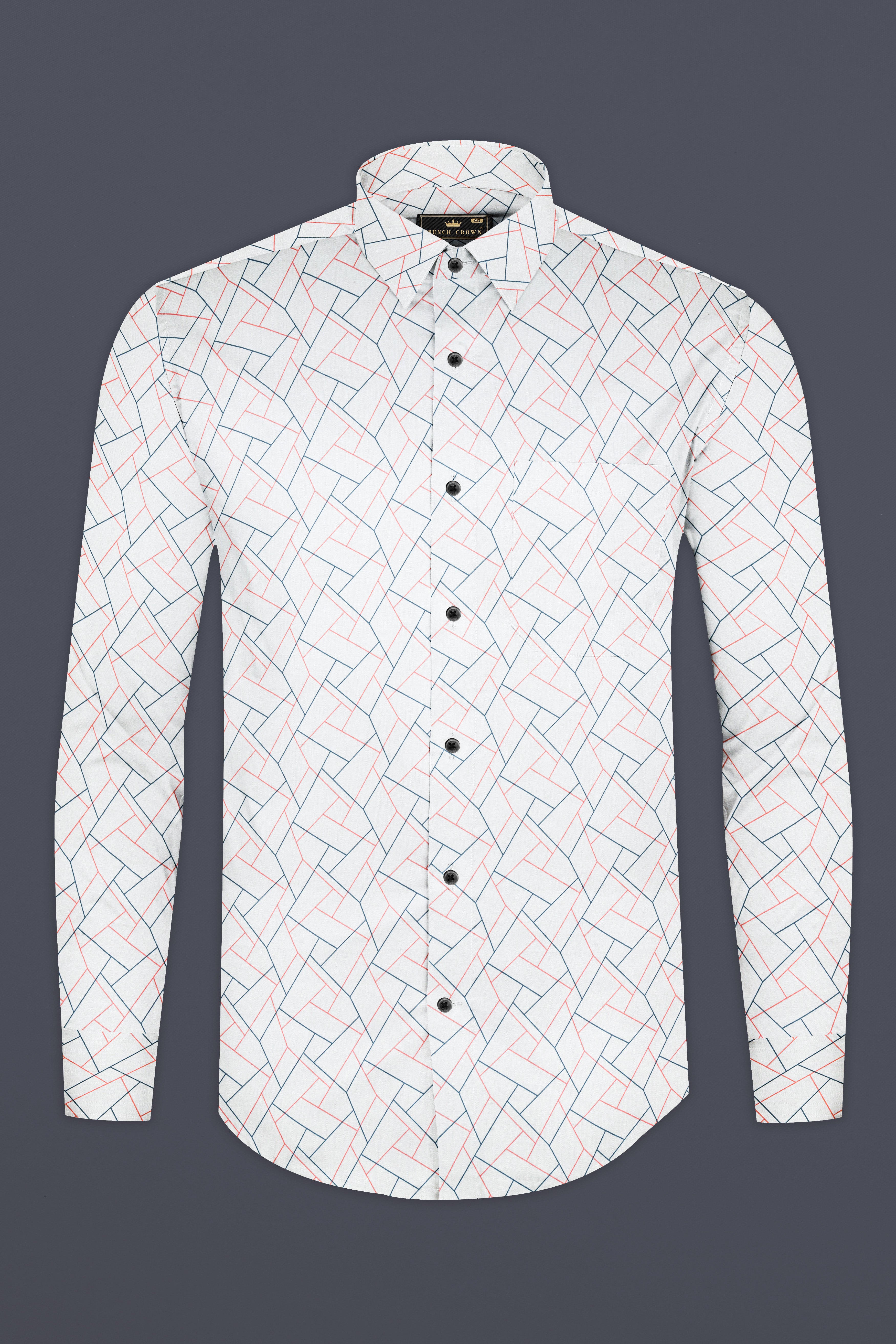 Nickel Grey and Petite Pink Geometric Print Subtle Sheen Super Soft Premium Cotton Shirt