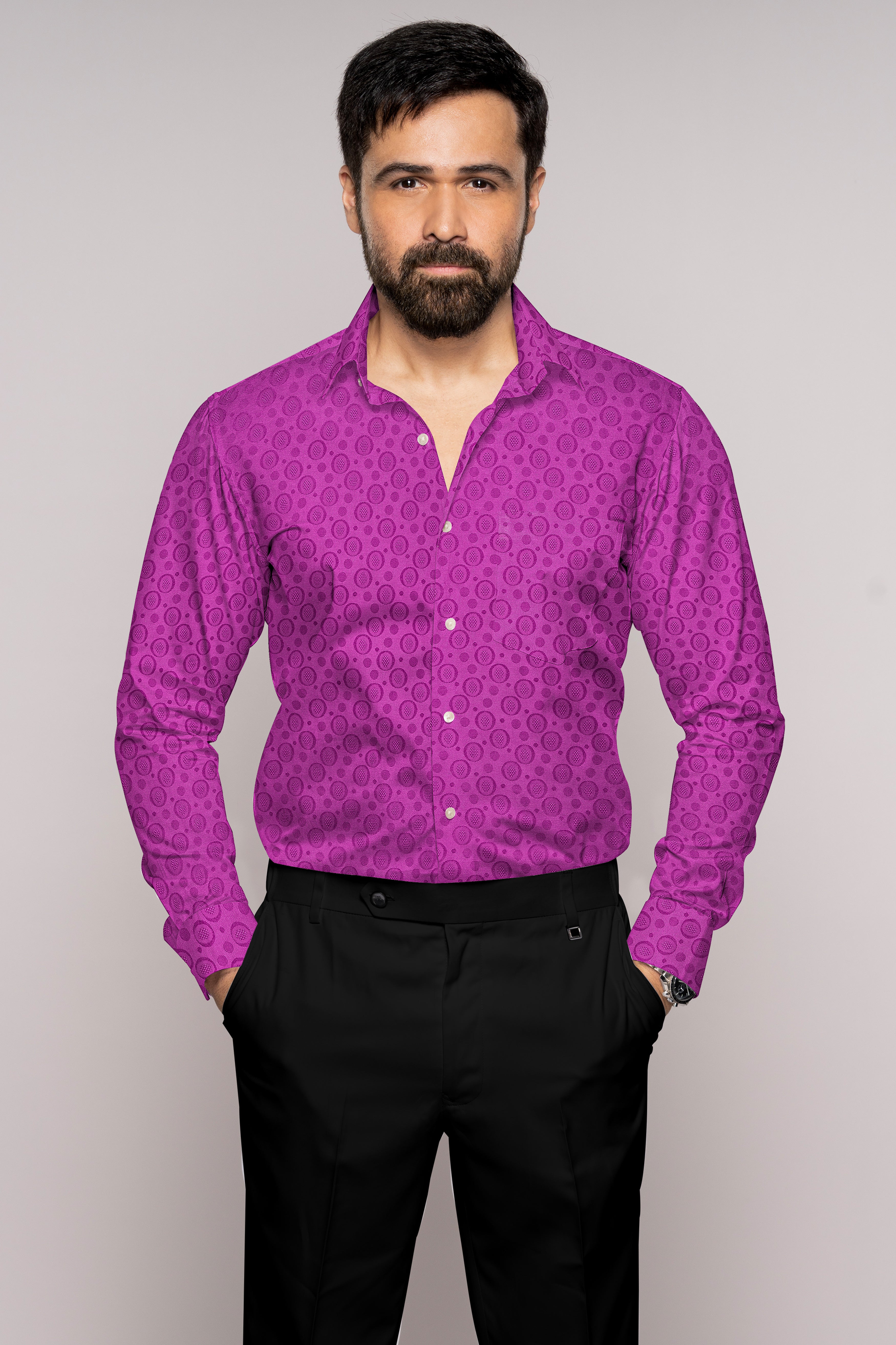 Flirt Pink Jacquard Textured Premium Giza Cotton Shirt