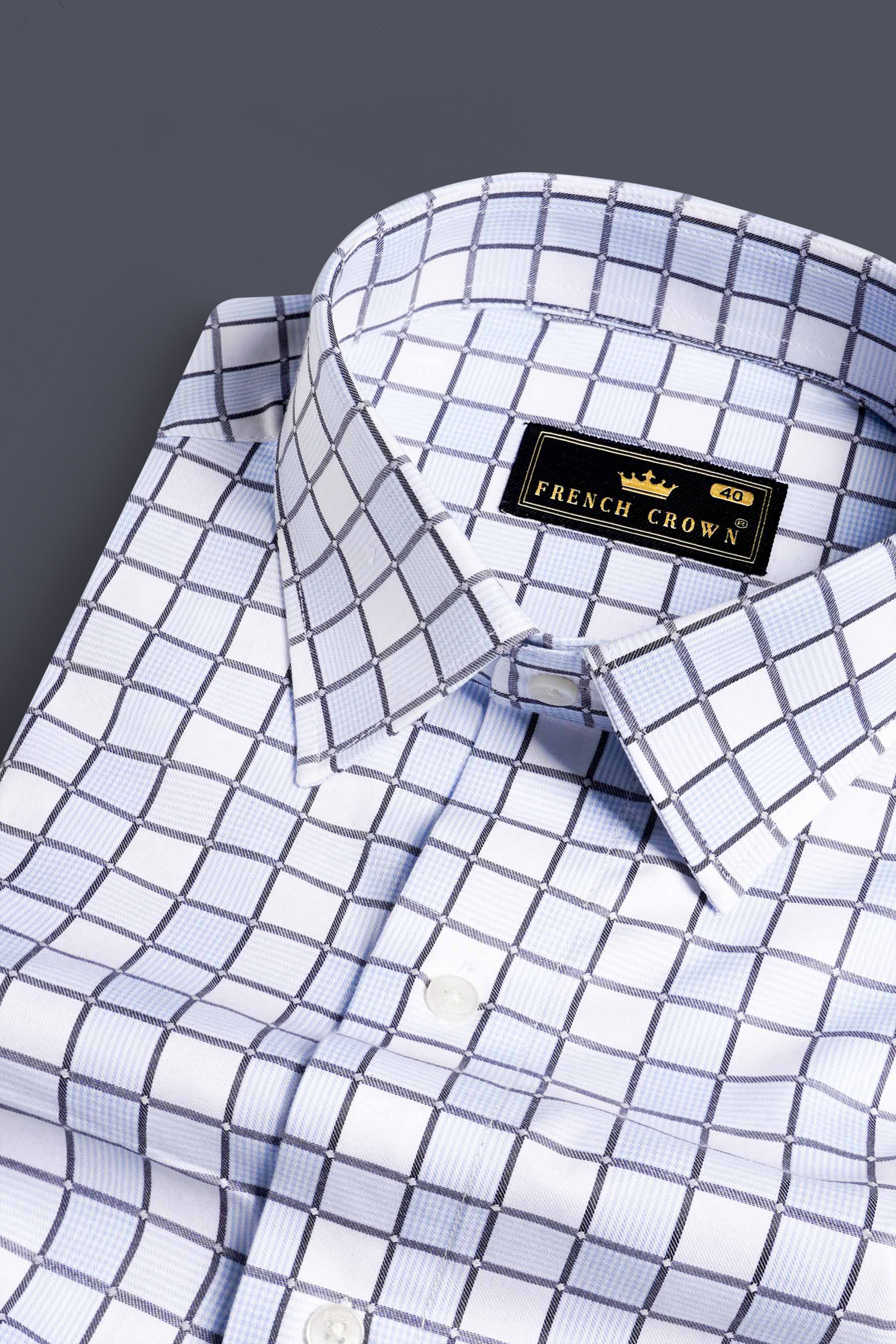 Casper Blue and White Checkered Dobby Textured Premium Giza Cotton Shirt