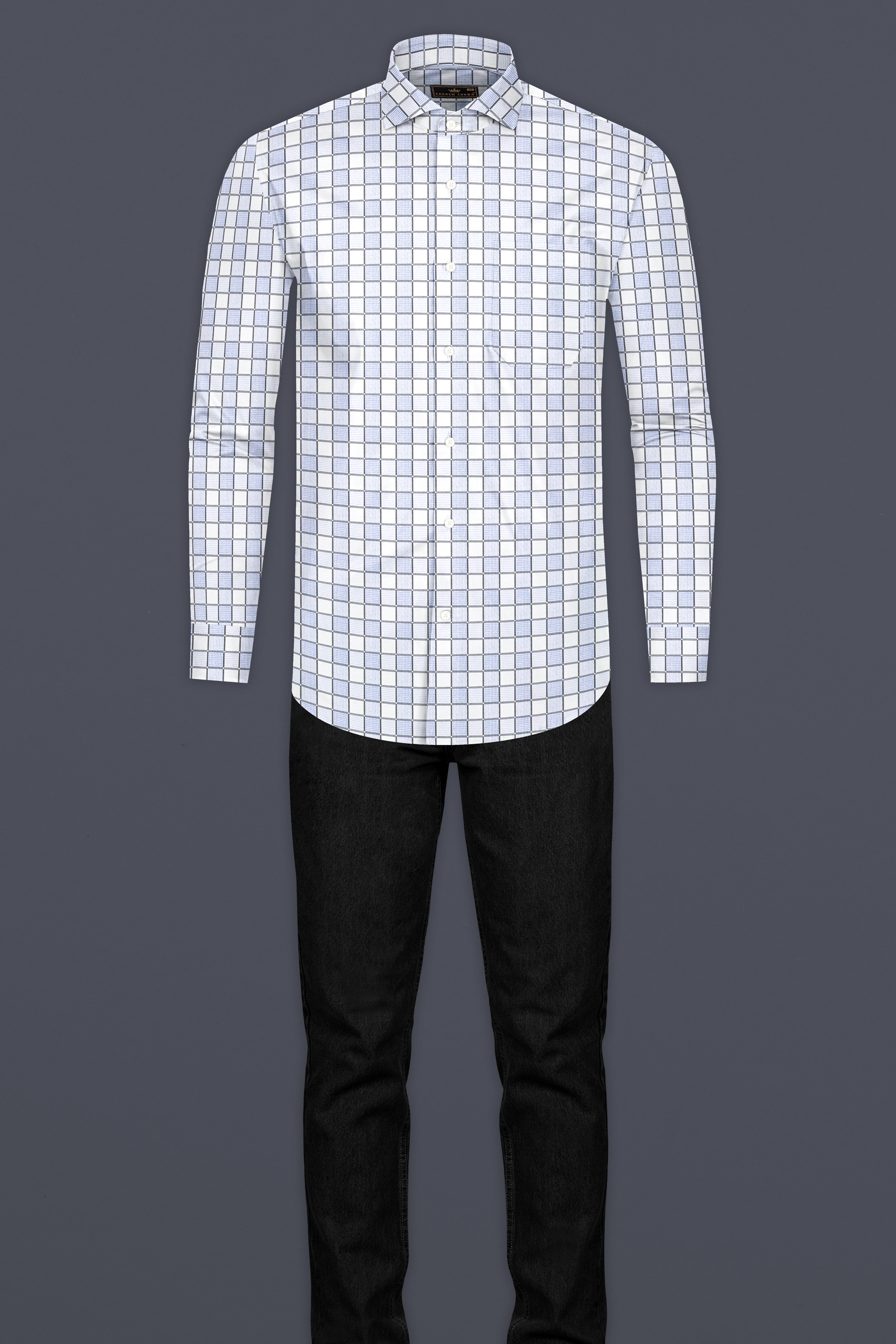 Casper Blue and White Checkered Dobby Textured Premium Giza Cotton Shirt