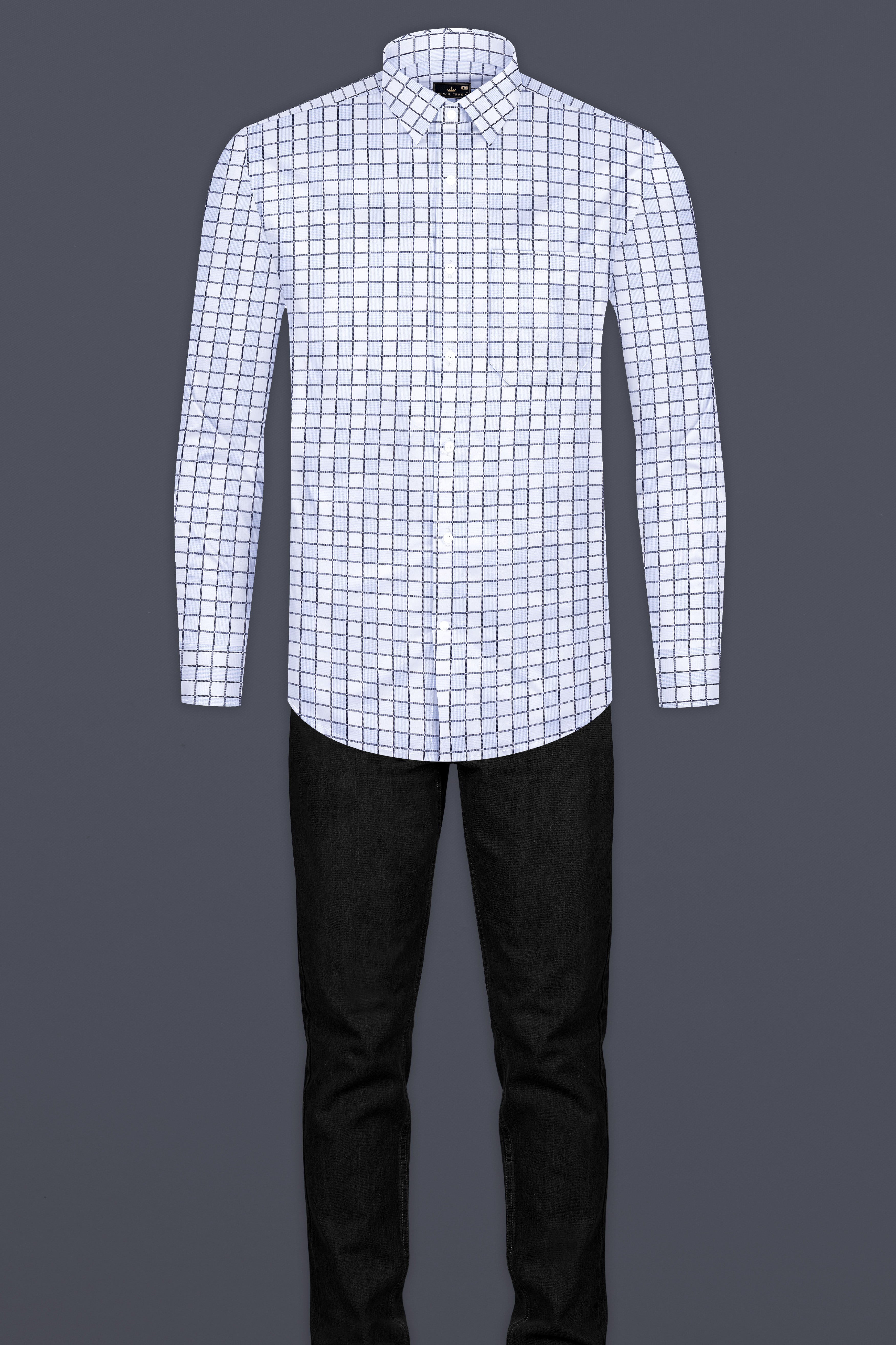 Casper Blue and White Checkered Dobby Textured Premium Giza Cotton Shirt