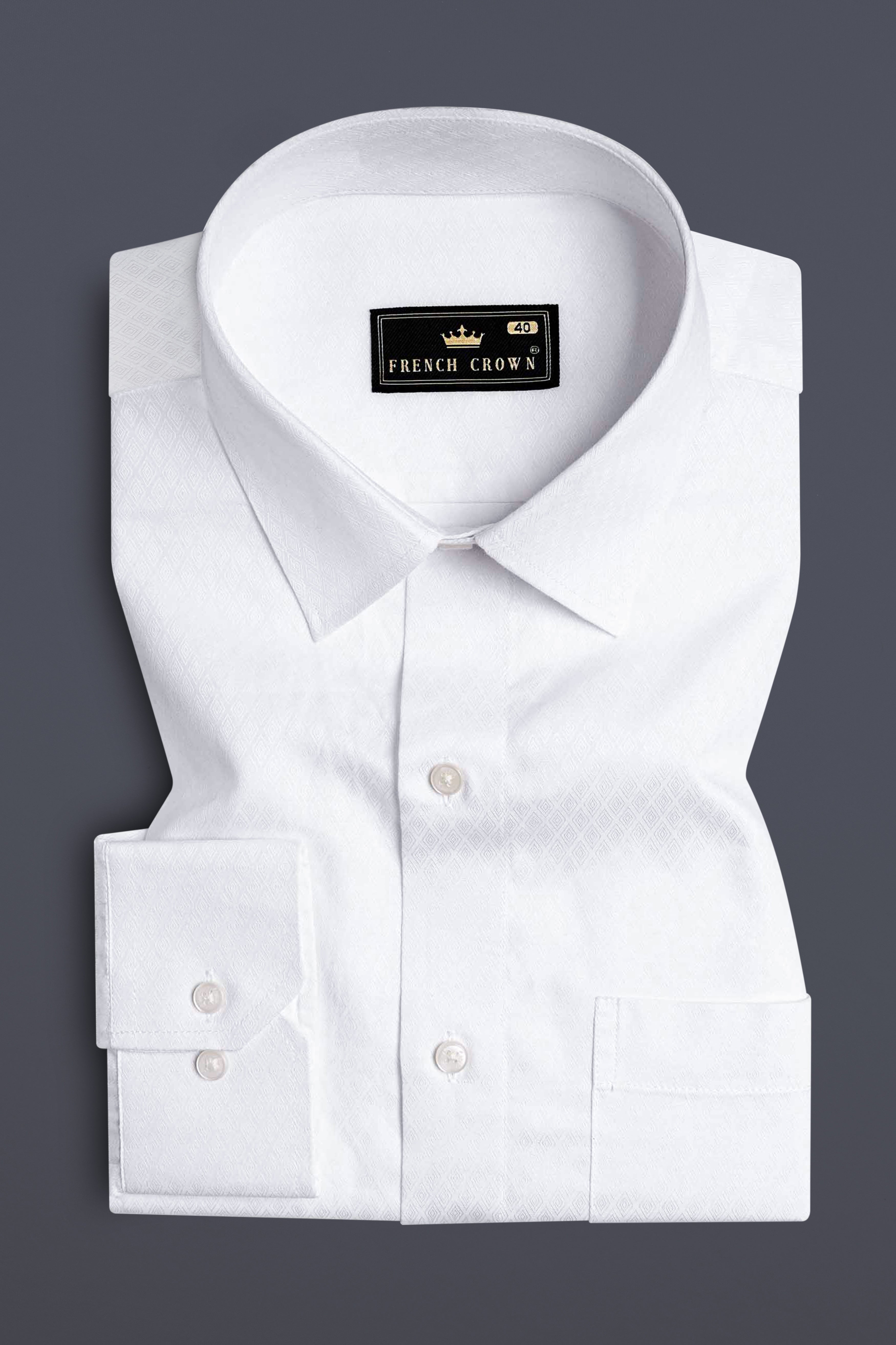 Bright White Dobby Textured Premium Giza Cotton Shirt