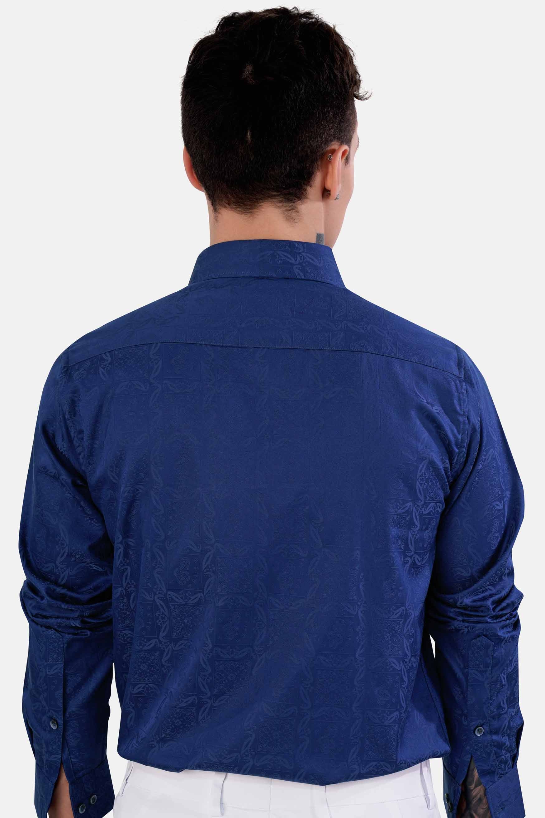 Lapis Blue Jacquard Textured Premium Giza Cotton Shirt