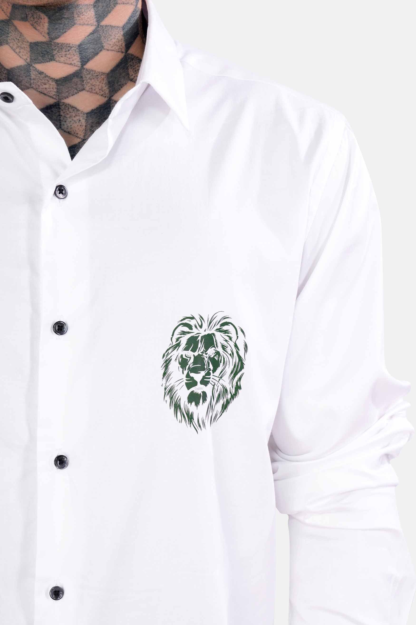 Bright White Lion Printed Subtle Sheen Super Soft Premium Cotton Designer Shirt