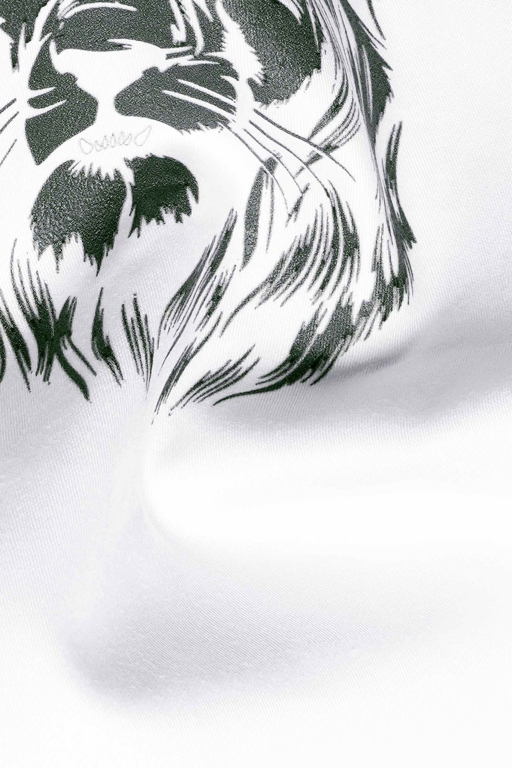 Bright White Lion Printed Subtle Sheen Super Soft Premium Cotton Designer Shirt