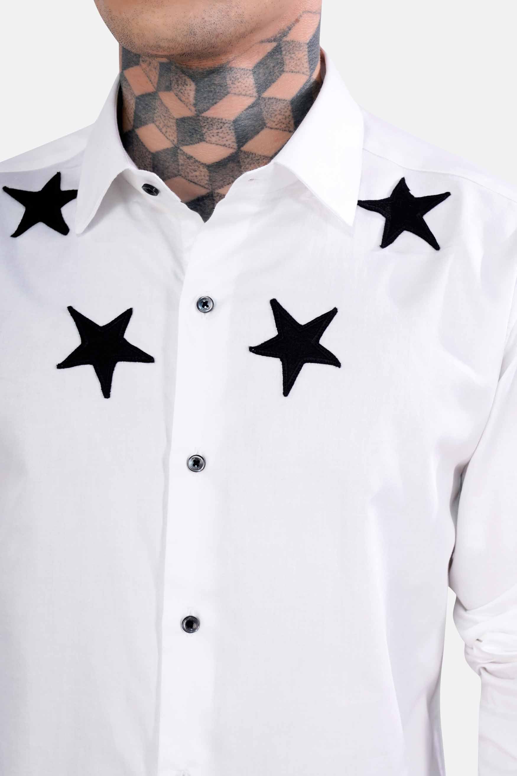 Bright White Stars Patchwork Super Soft Premium Cotton Designer Shirt