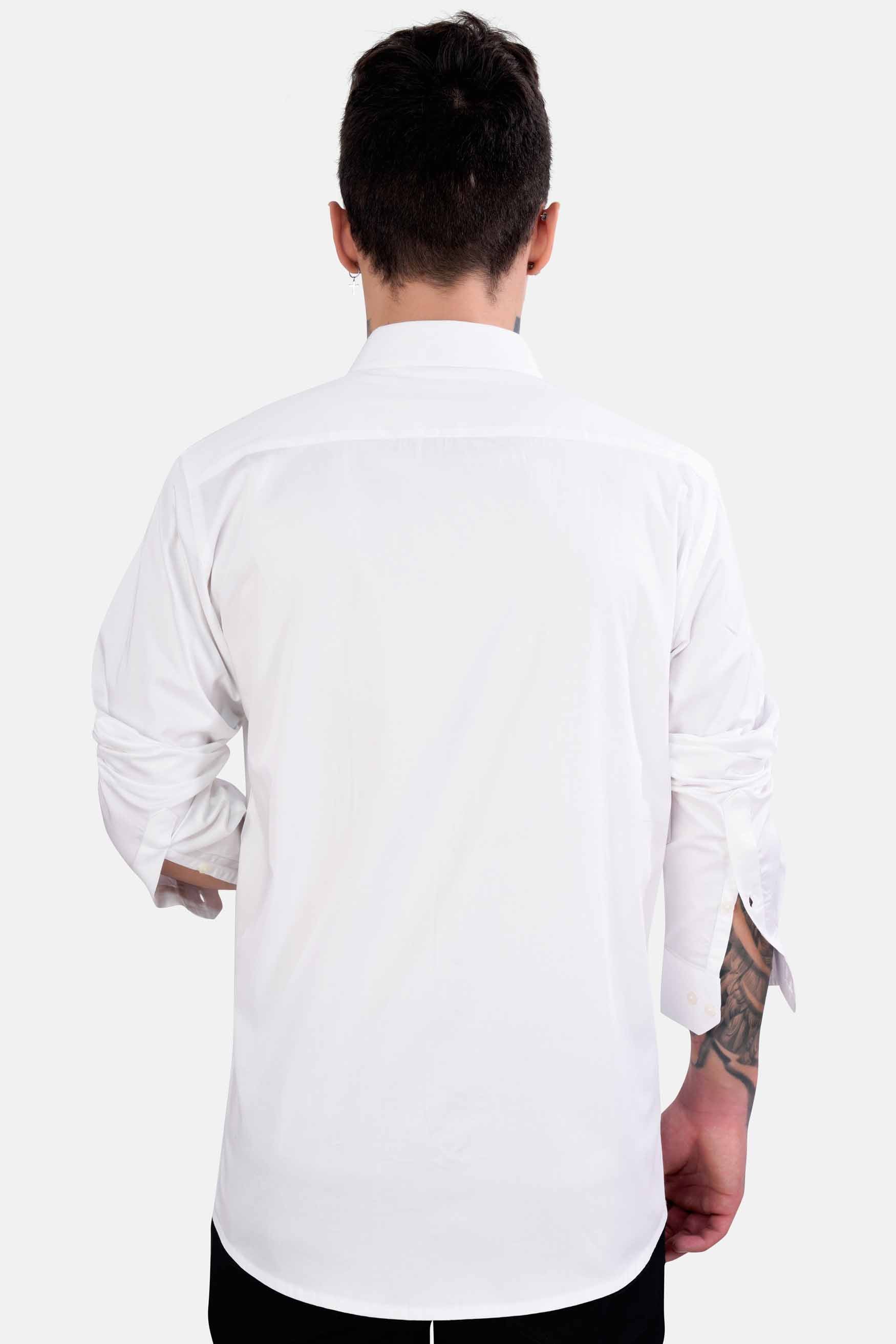 Bright White Floral Hand Stitched with Tikki Work Subtle Sheen Super Soft Premium Cotton Designer Shirt