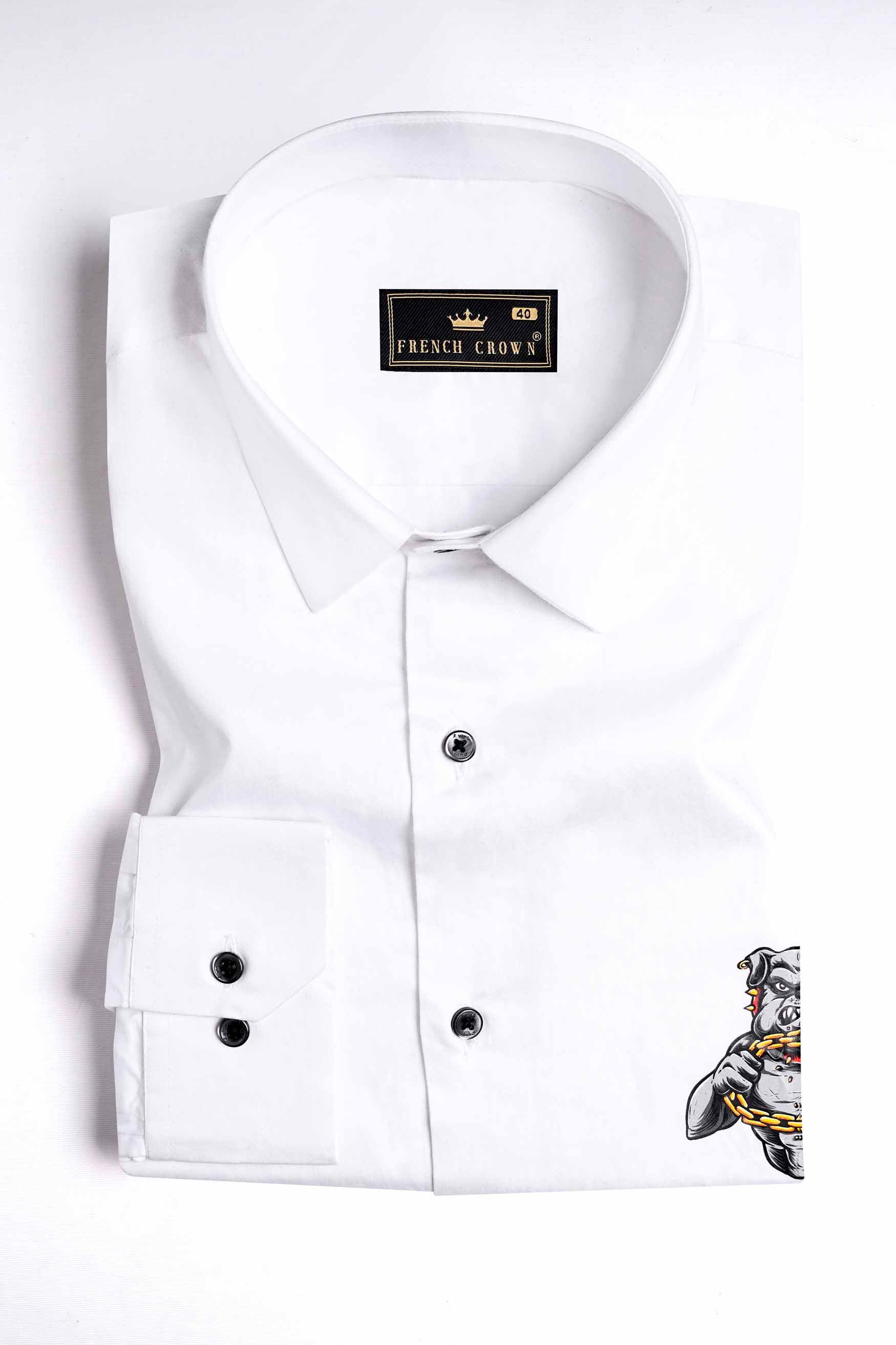 Bright White Angry Pitbull Printed Subtle Sheen Super Soft Premium Cotton Designer Shirt