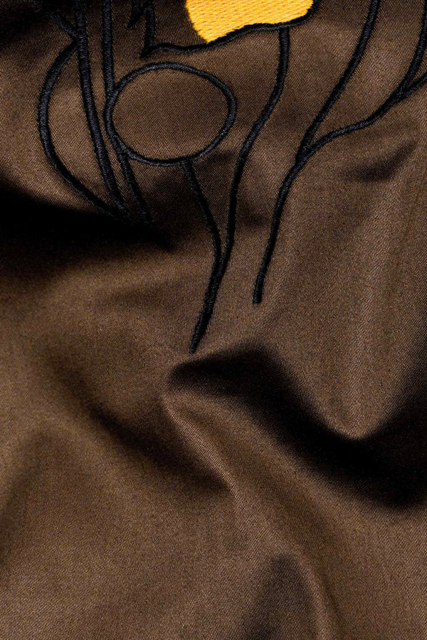 Iroko Brown Lion Embroidered Subtle Sheen Super Soft Premium Cotton Designer Shirt