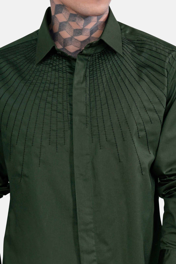 Pine Green Embroidered Subtle Sheen Super Soft Premium Cotton Designer Shirt