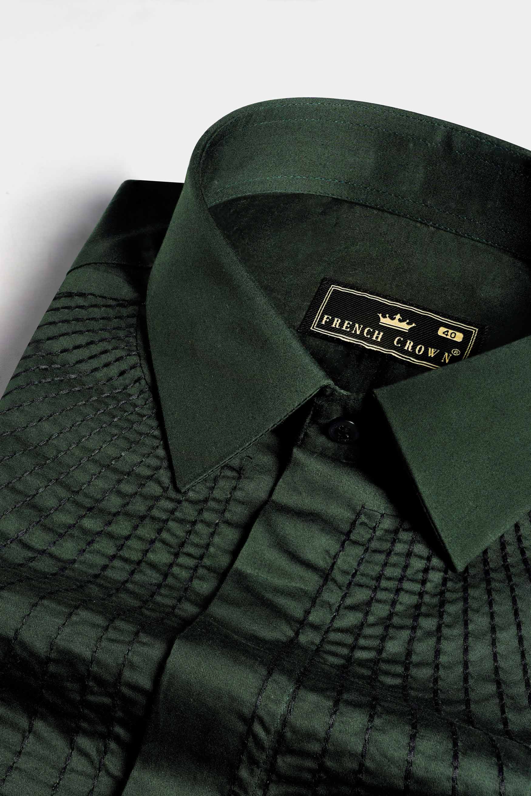 Pine Green Embroidered Subtle Sheen Super Soft Premium Cotton Designer Shirt