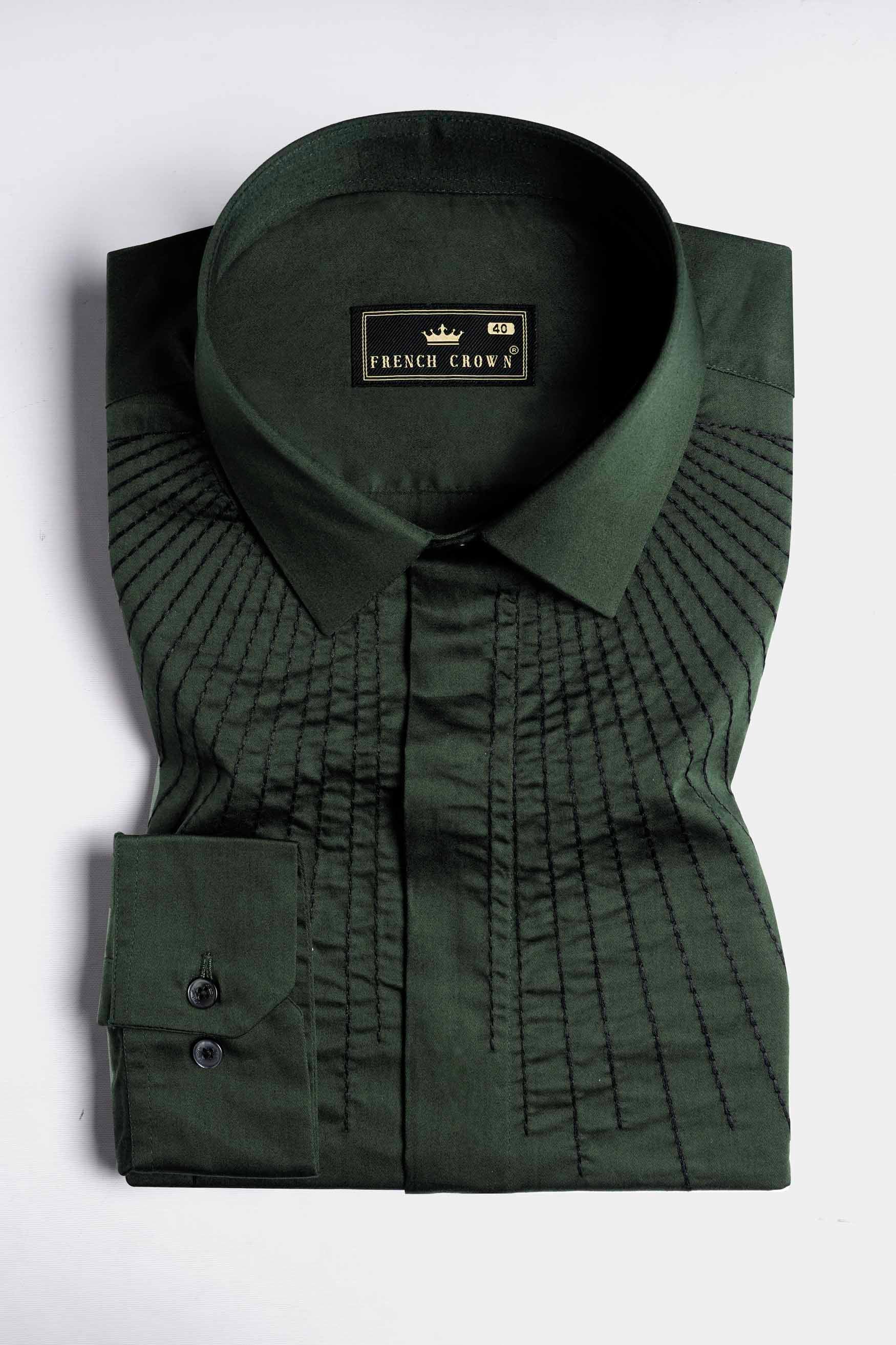 Pine Green Embroidered Subtle Sheen Super Soft Premium Cotton Designer Shirt