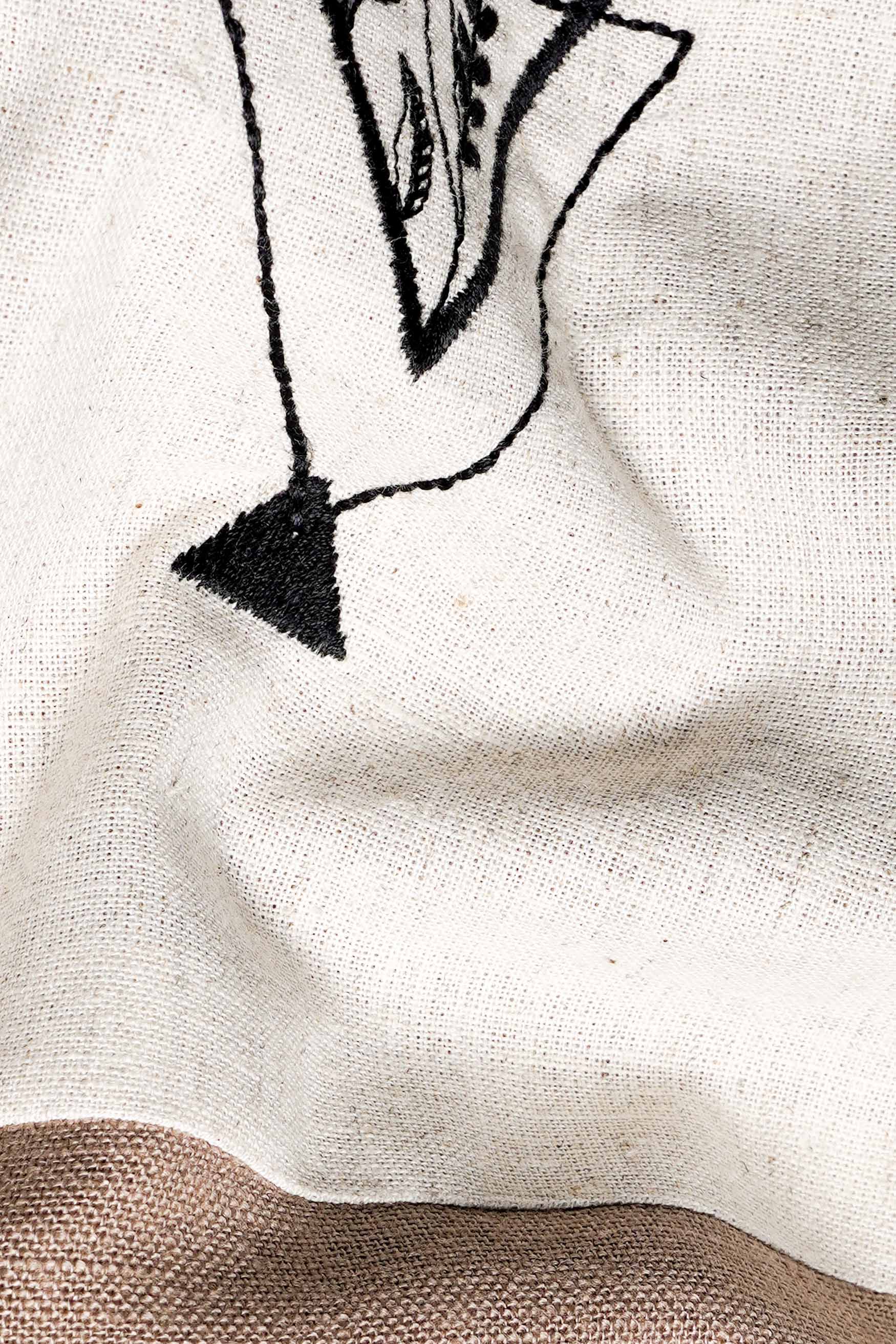 Sandrift Brown Embroidered Luxurious Linen Designer Kurta Shirt
