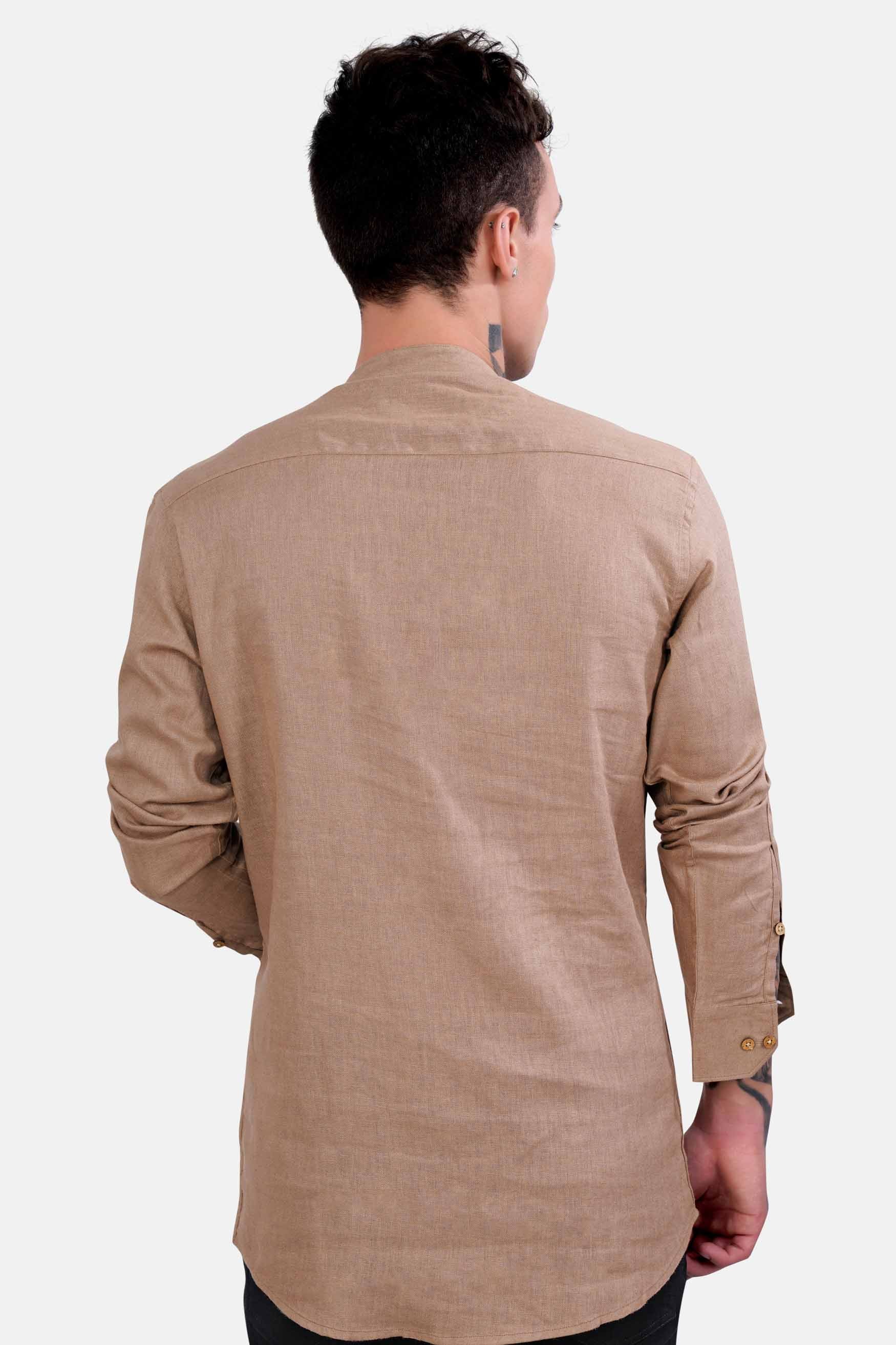 Sandrift Brown Embroidered Luxurious Linen Designer Kurta Shirt