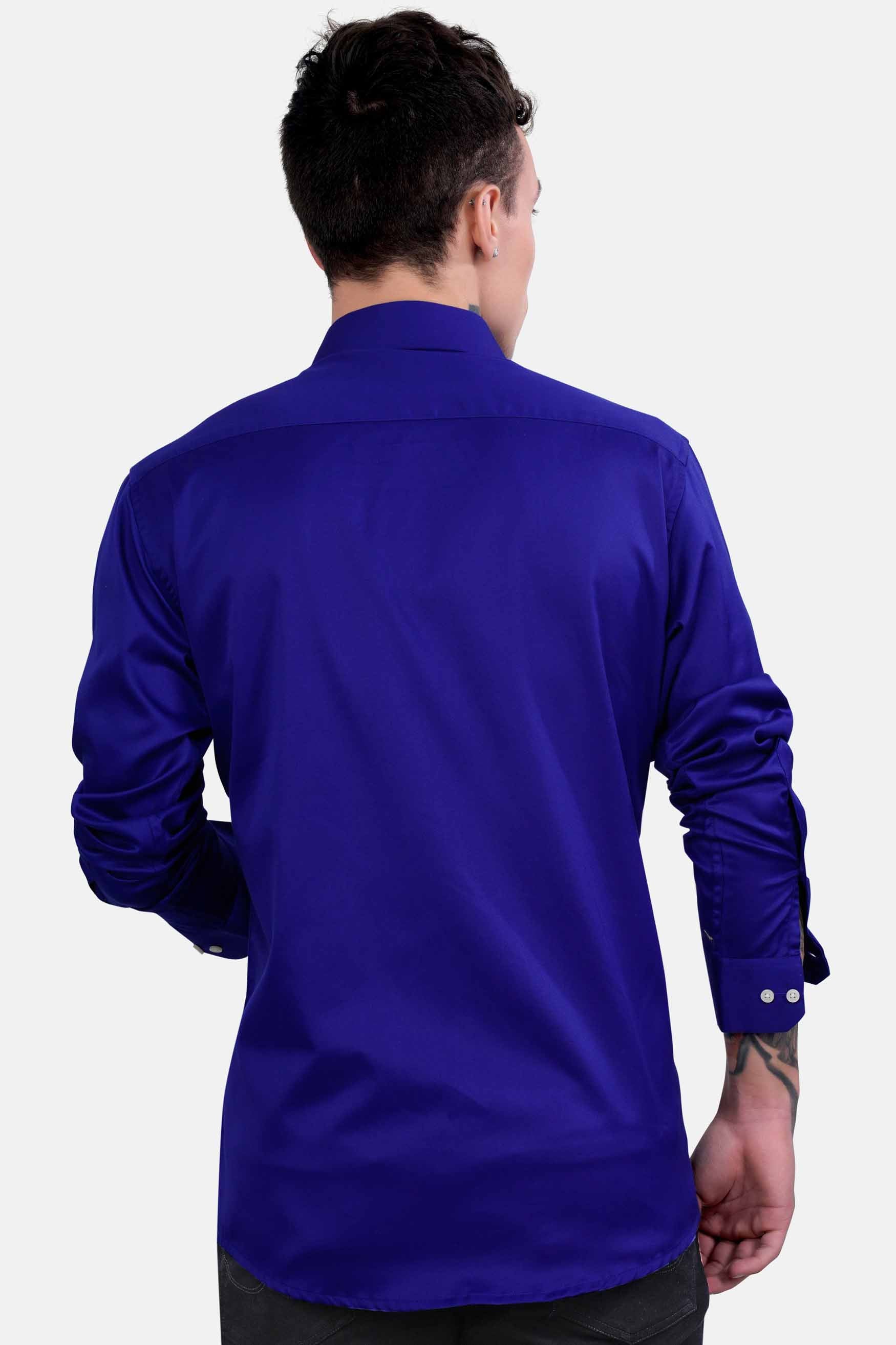Indigo Blue Embroidered Casual Textured Premium Cotton Shirt For Men