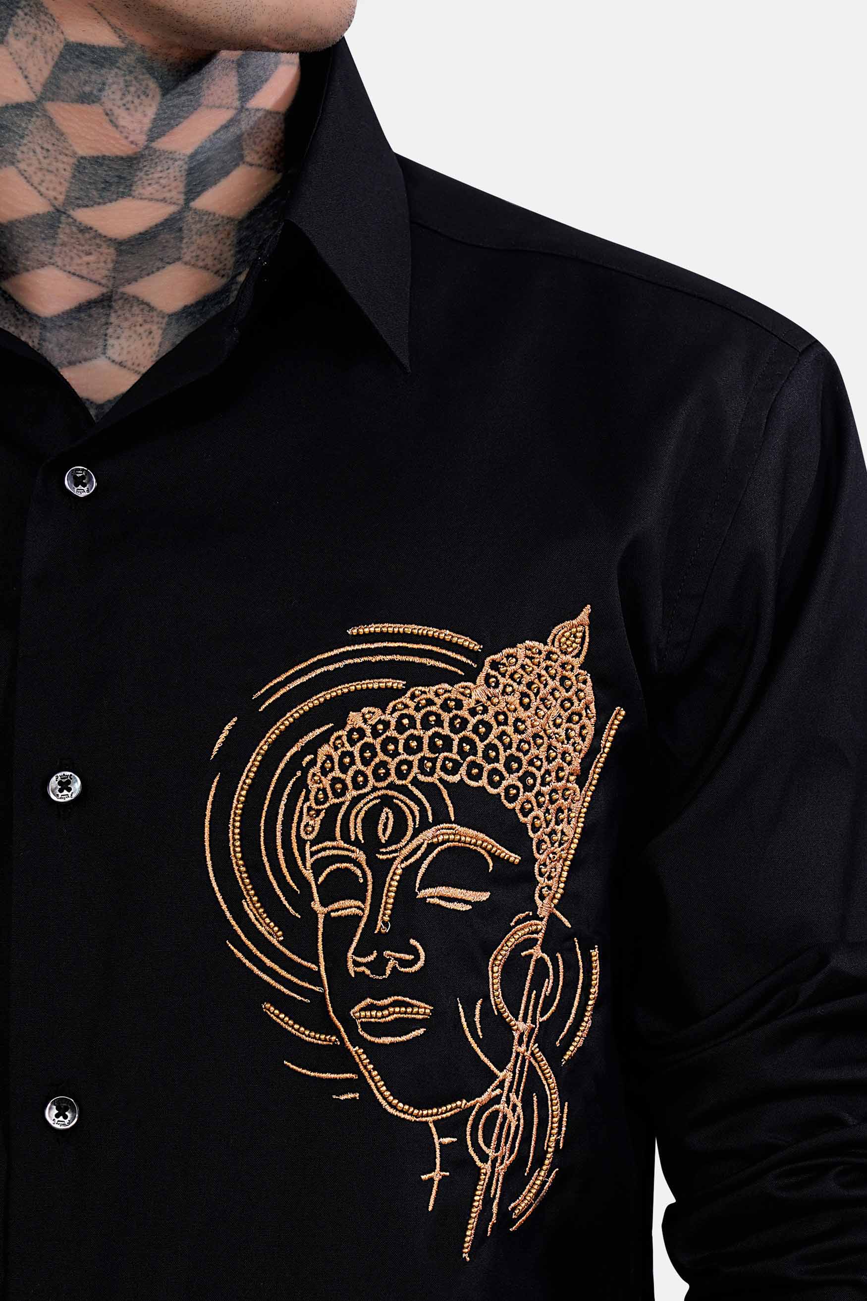 Jade Black Gautam Buddha Embroidered Royal Oxford Designer Shirt