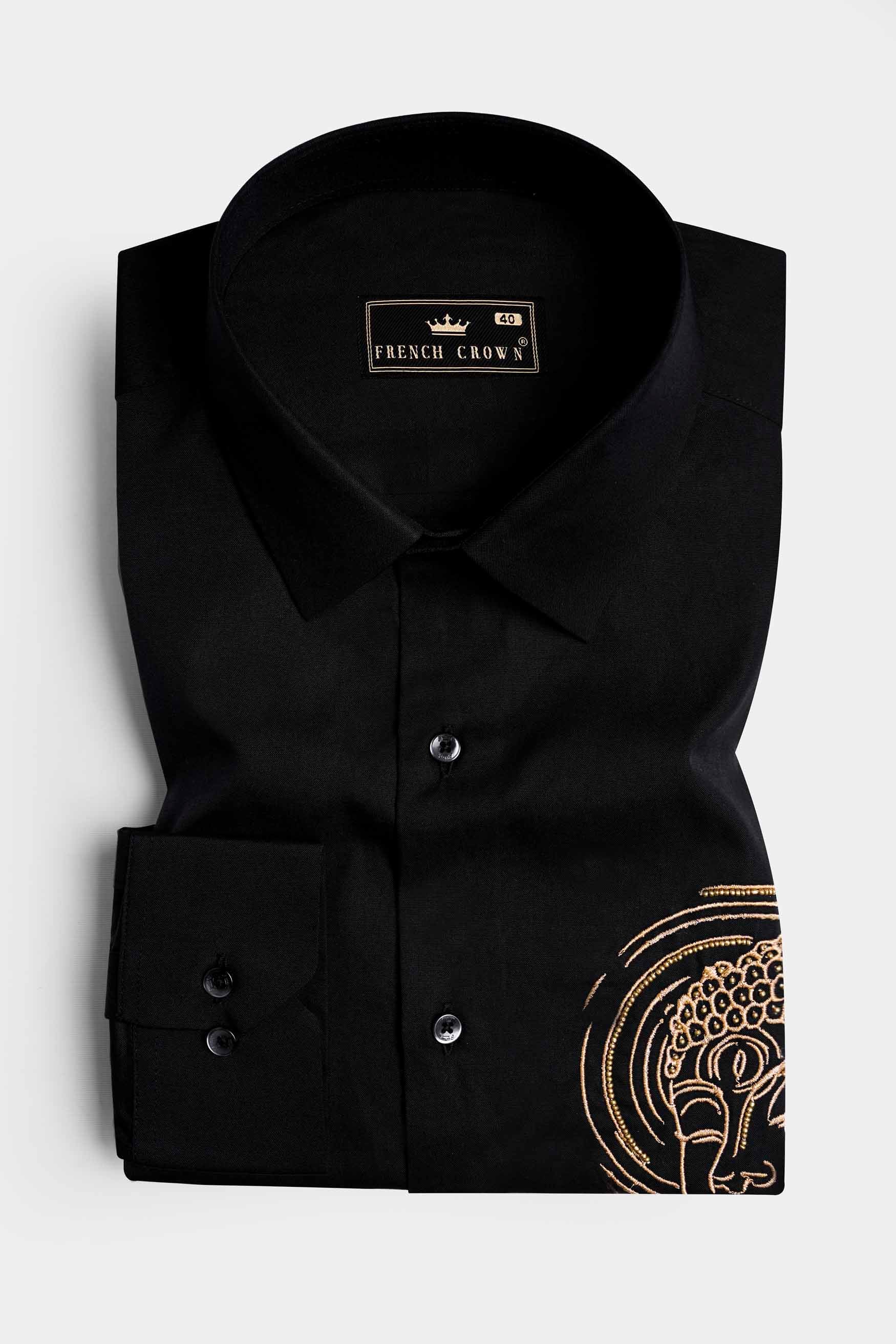 Jade Black Gautam Buddha Embroidered Royal Oxford Designer Shirt