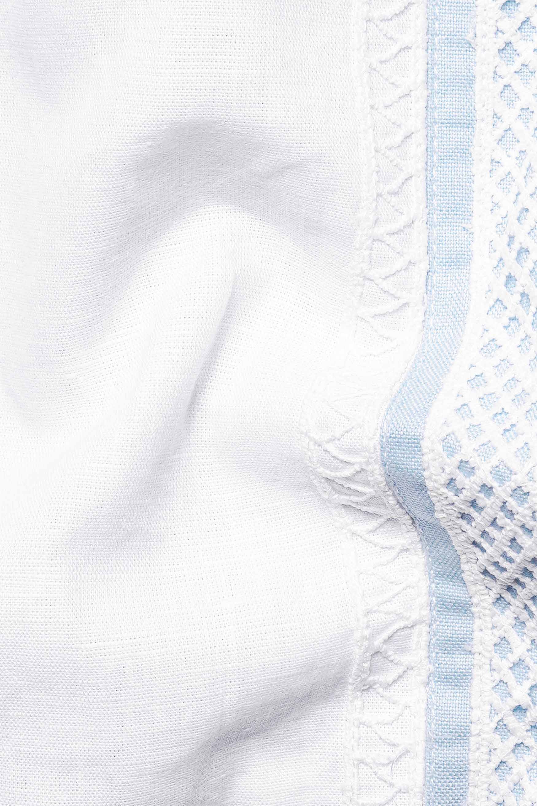 Bright White and Geyser Blue Luxurious Linen Designer Shirt