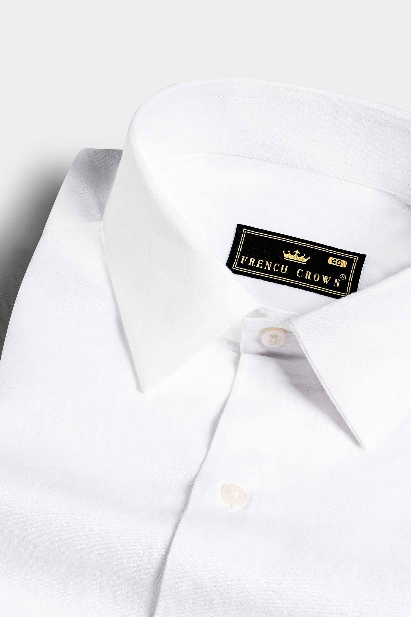 Bright White and Geyser Blue Luxurious Linen Designer Shirt
