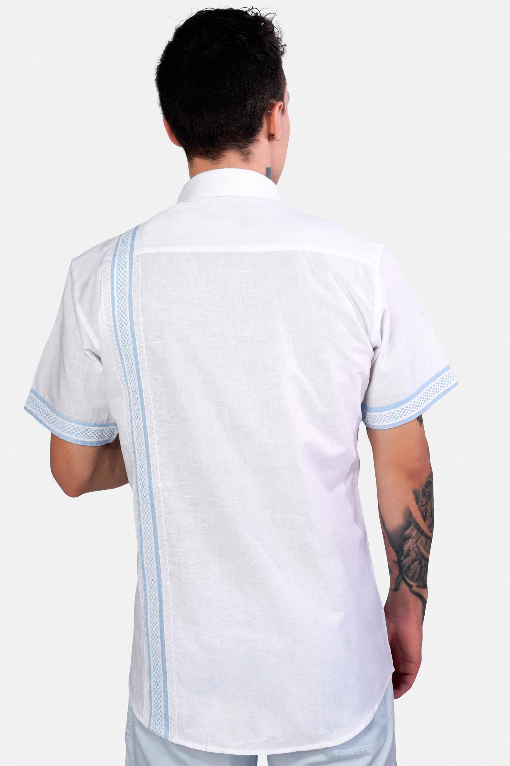 Bright White and Geyser Blue Luxurious Linen Designer Shirt