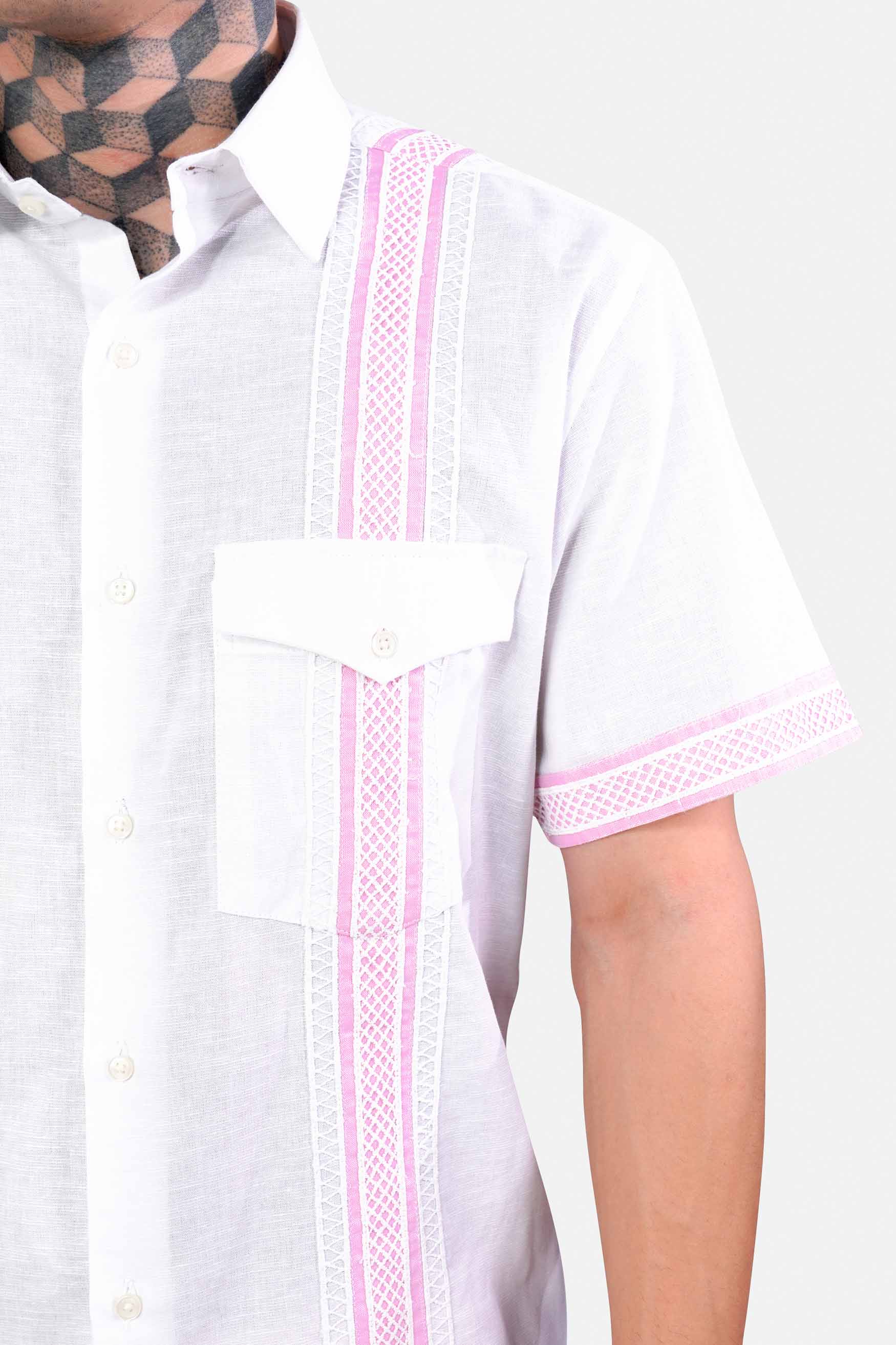 Bright White and Carnation Pink Luxurious Linen Designer Shirt