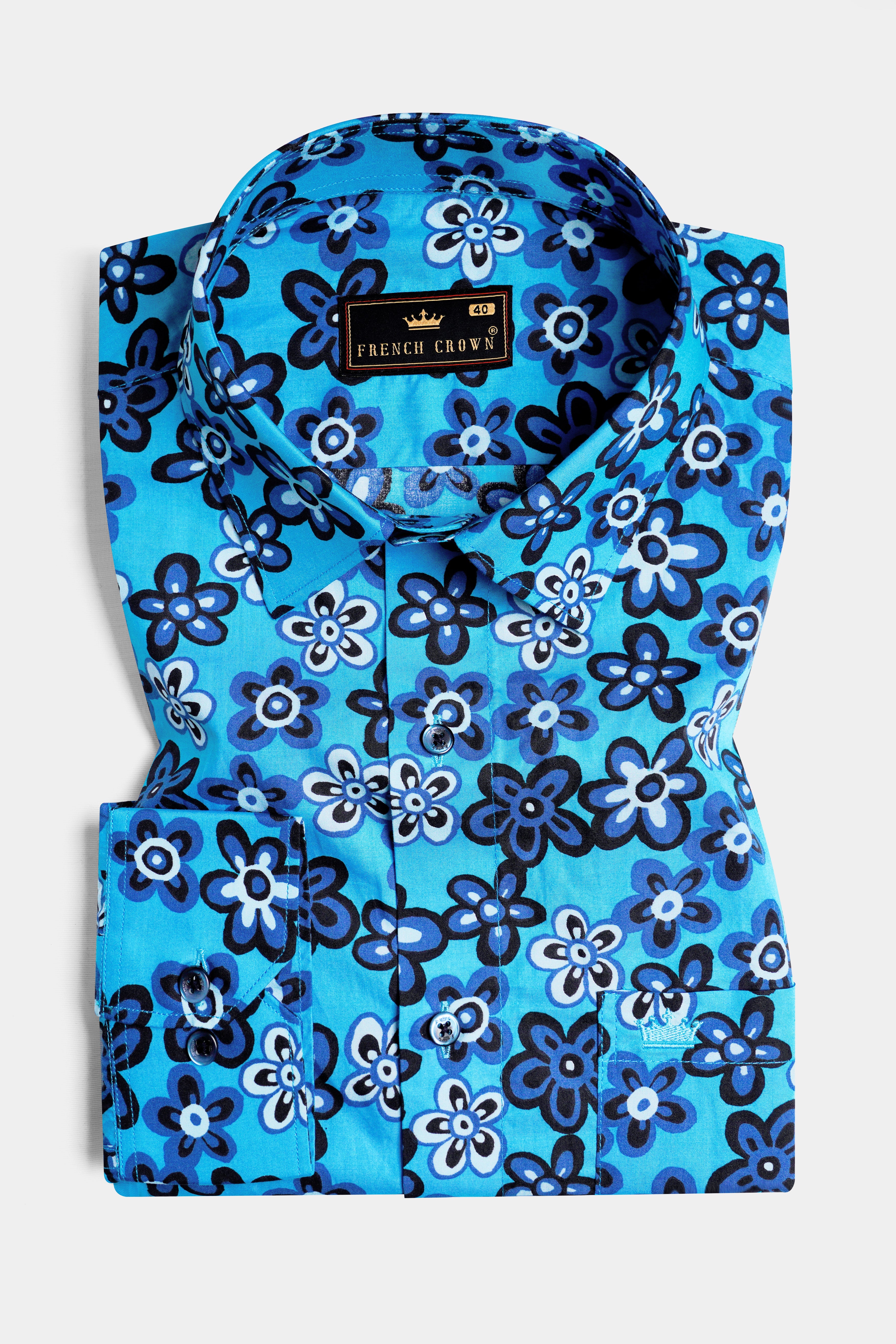Mariner Blue Ditsy Printed Premium Cotton Shirt