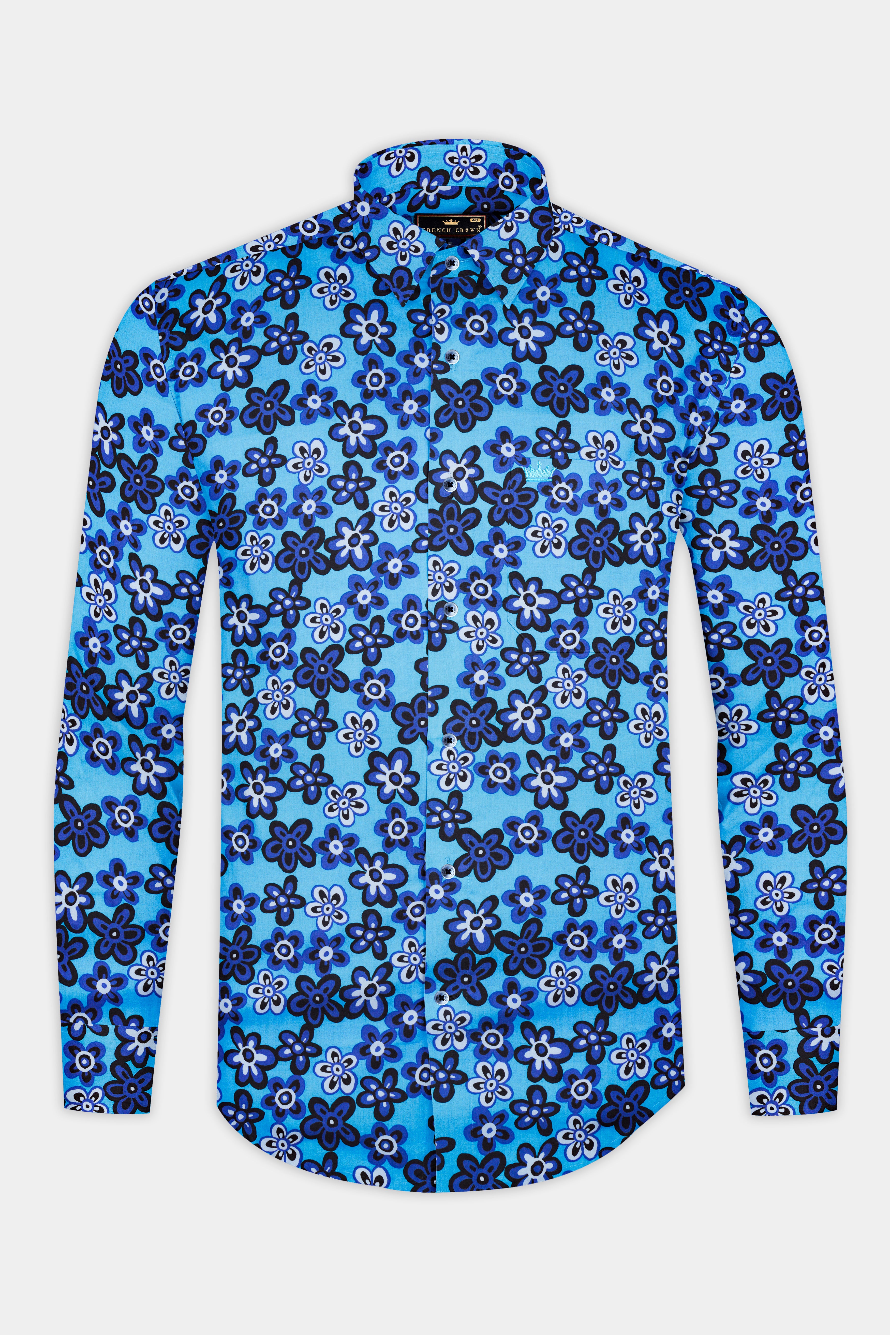 Mariner Blue Ditsy Printed Premium Cotton Shirt