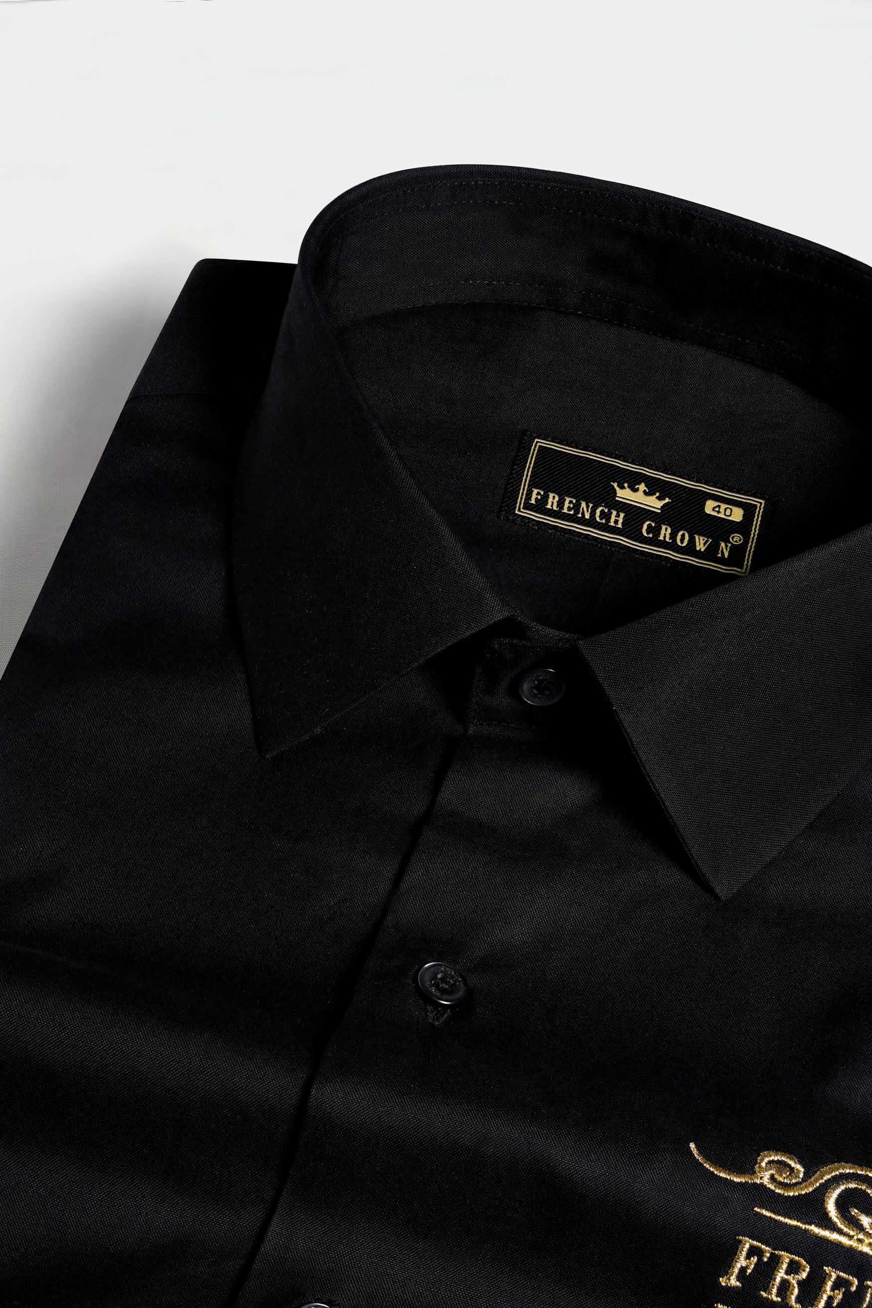 Jade Black Brand Name Embroidered Royal Oxford Designer Shirt