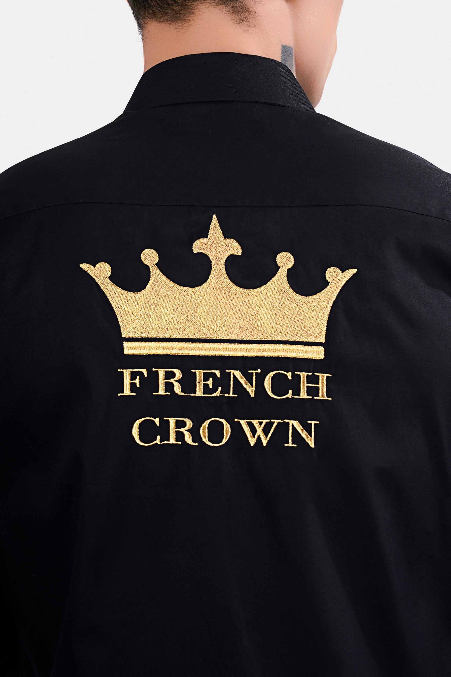 Jade Black Brand Name Embroidered Royal Oxford Designer Shirt